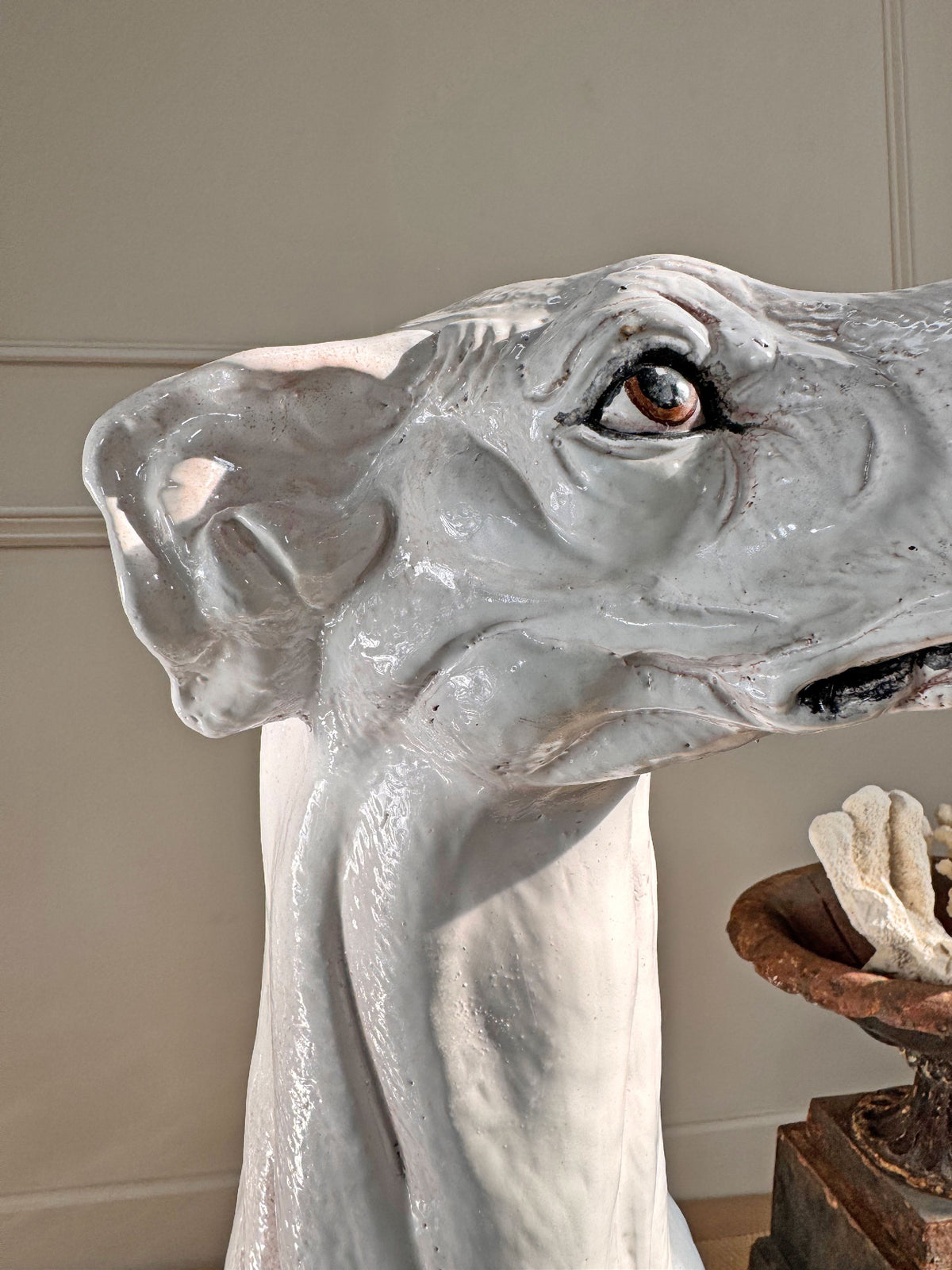 An Impeccable 1950's Italian Life Size Glazed Terracotta Greyhound Statue
