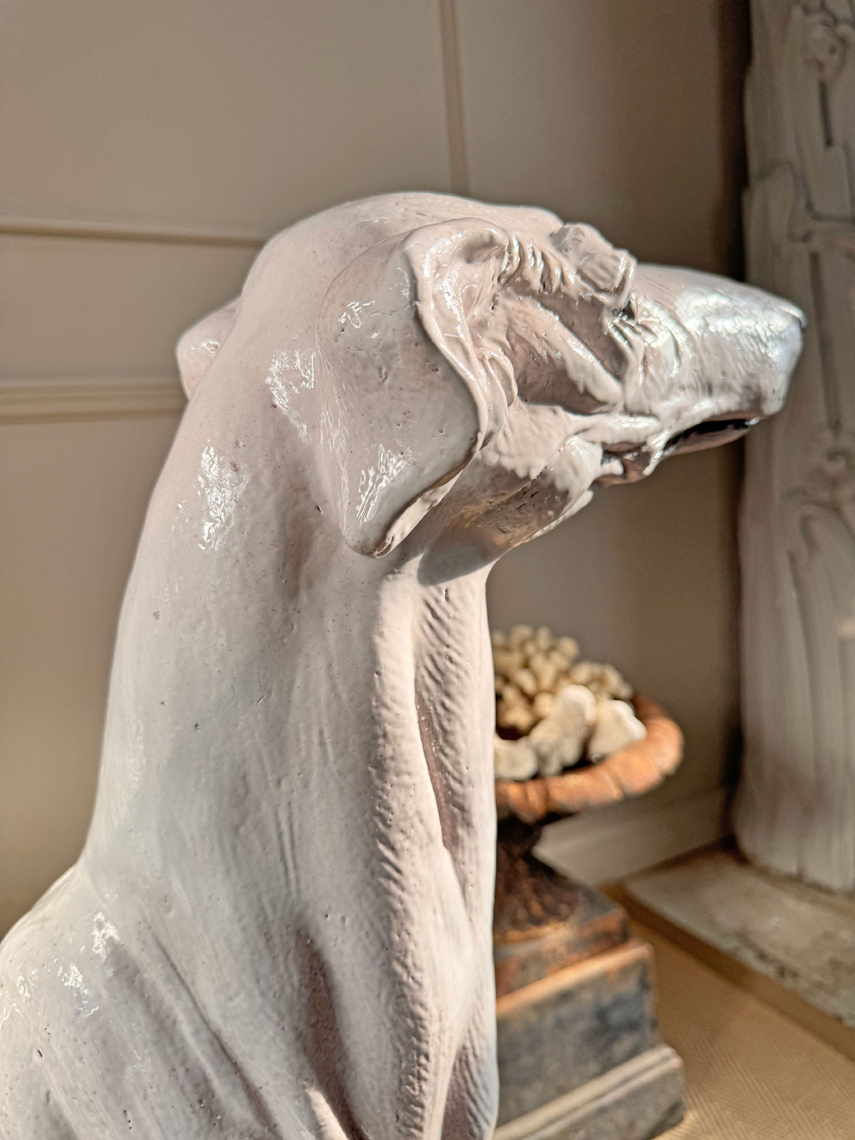 An Impeccable 1950's Italian Life Size Glazed Terracotta Greyhound Statue