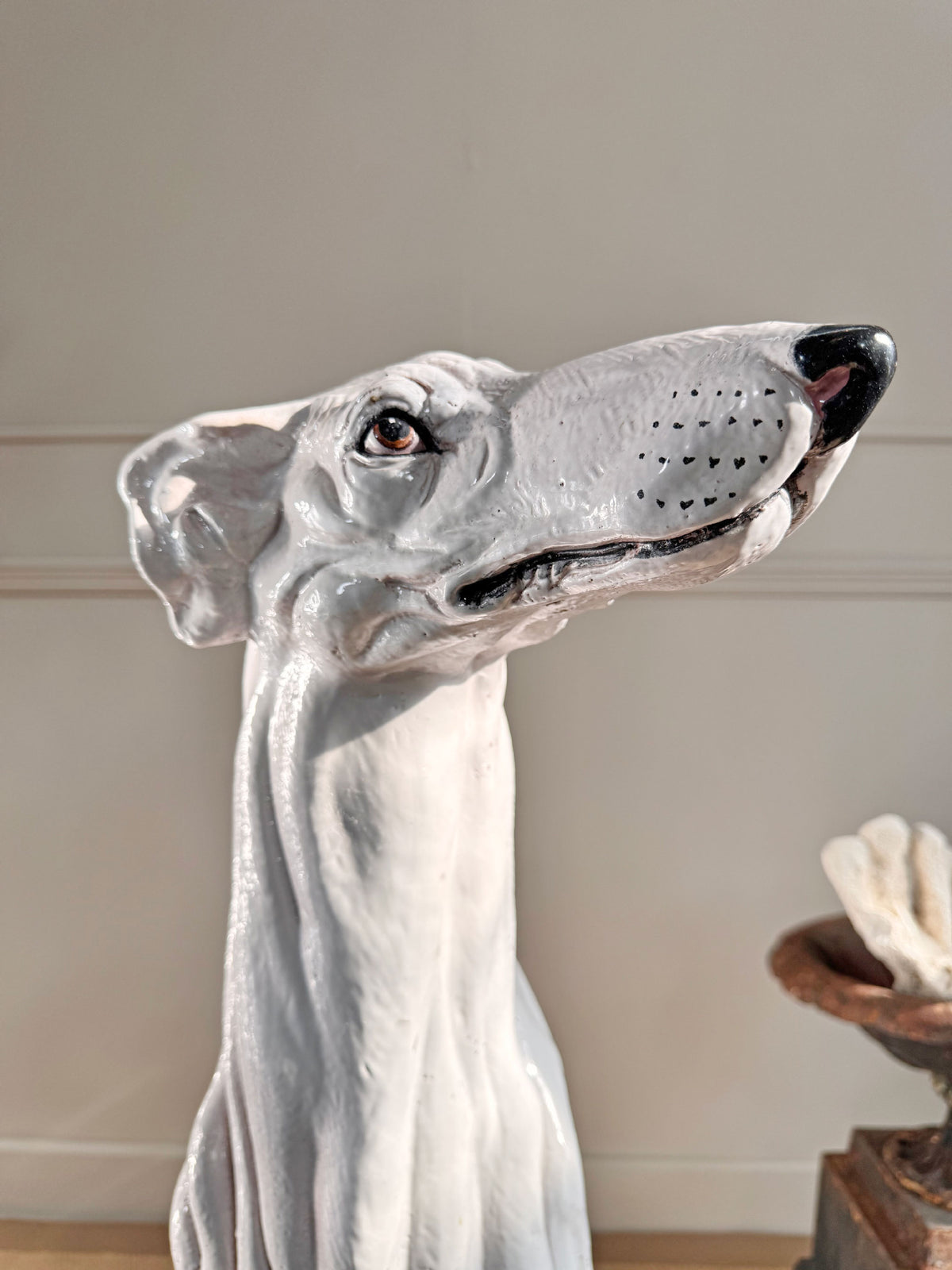 An Impeccable 1950's Italian Life Size Glazed Terracotta Greyhound Statue