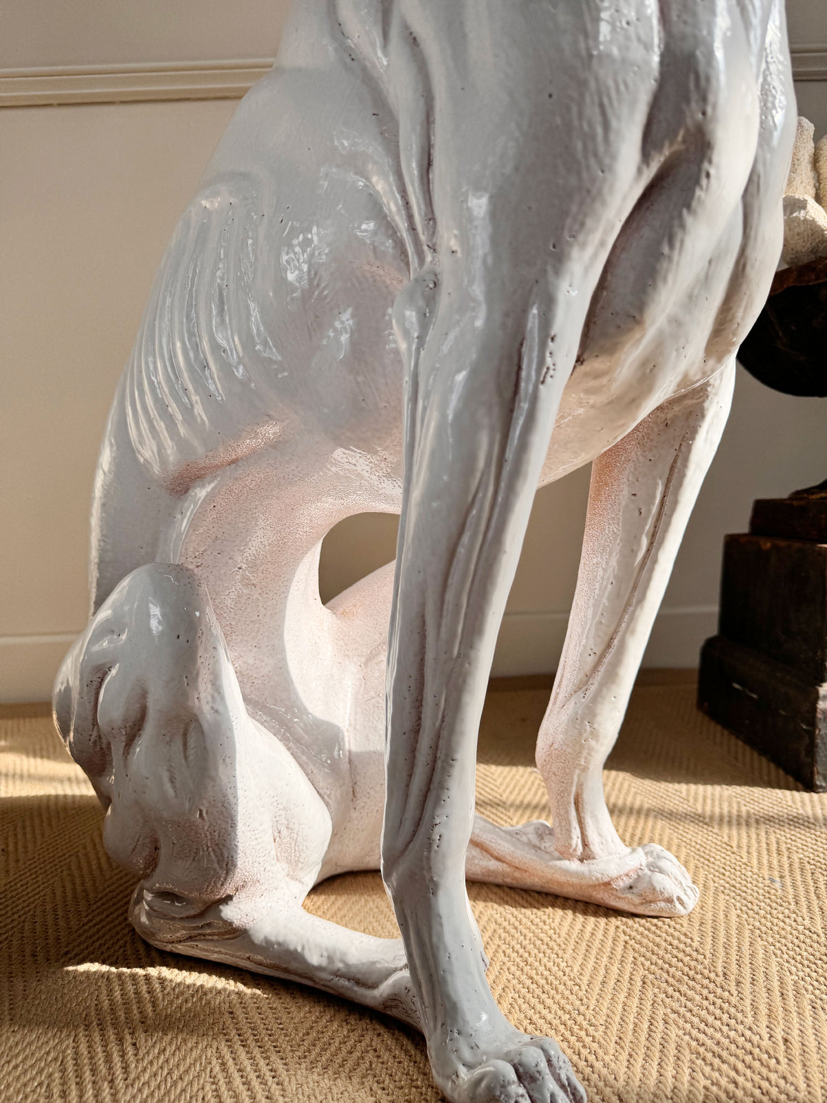 An Impeccable 1950's Italian Life Size Glazed Terracotta Greyhound Statue