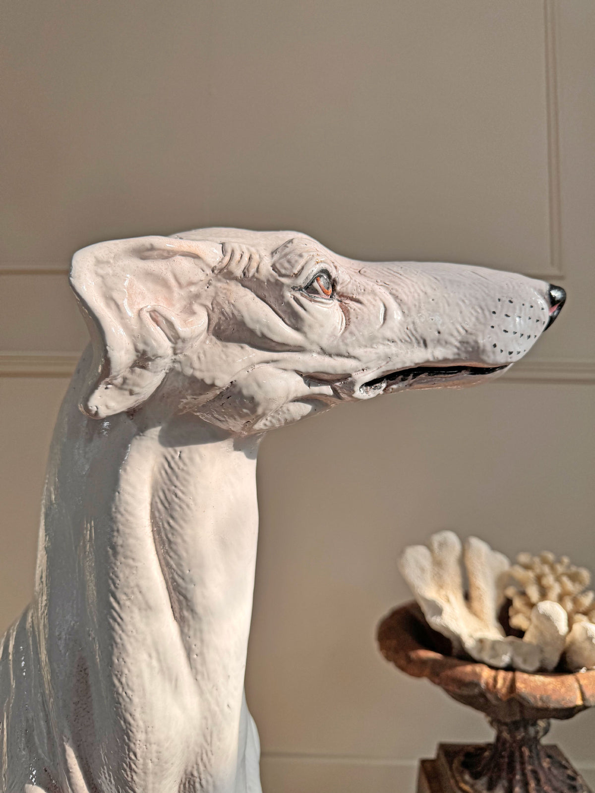 An Impeccable 1950's Italian Life Size Glazed Terracotta Greyhound Statue