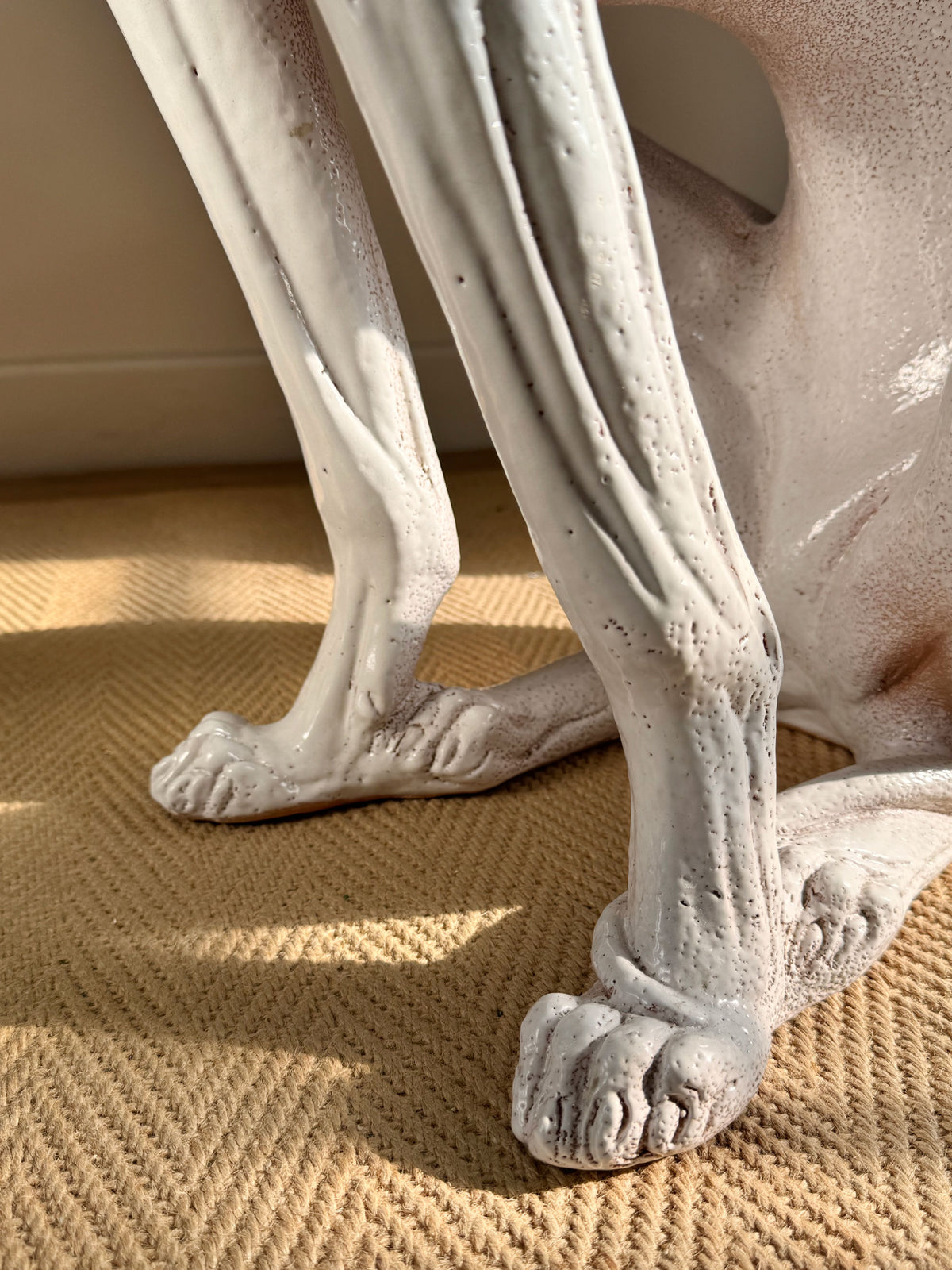 An Impeccable 1950's Italian Life Size Glazed Terracotta Greyhound Statue