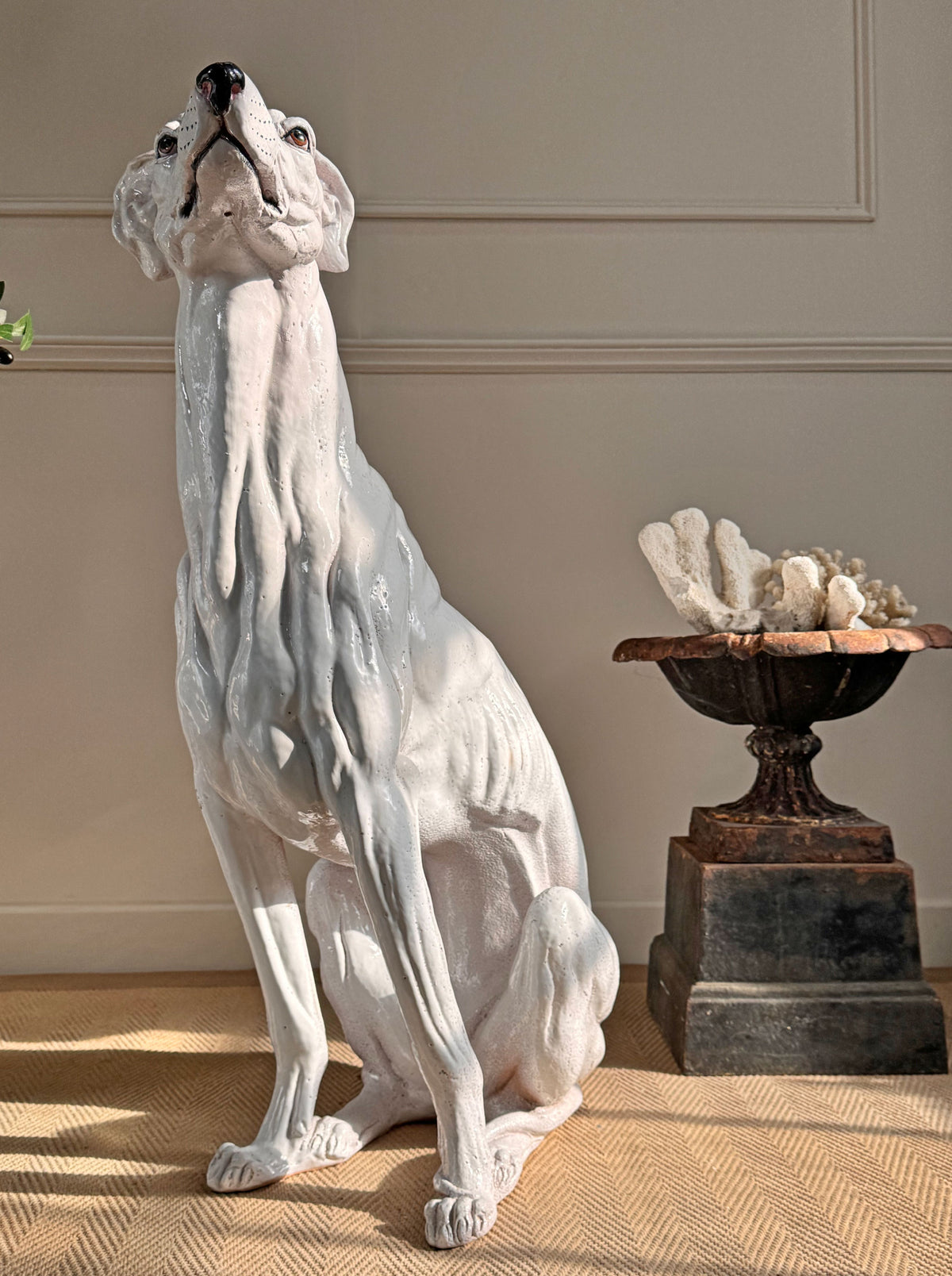 An Impeccable 1950's Italian Life Size Glazed Terracotta Greyhound Statue