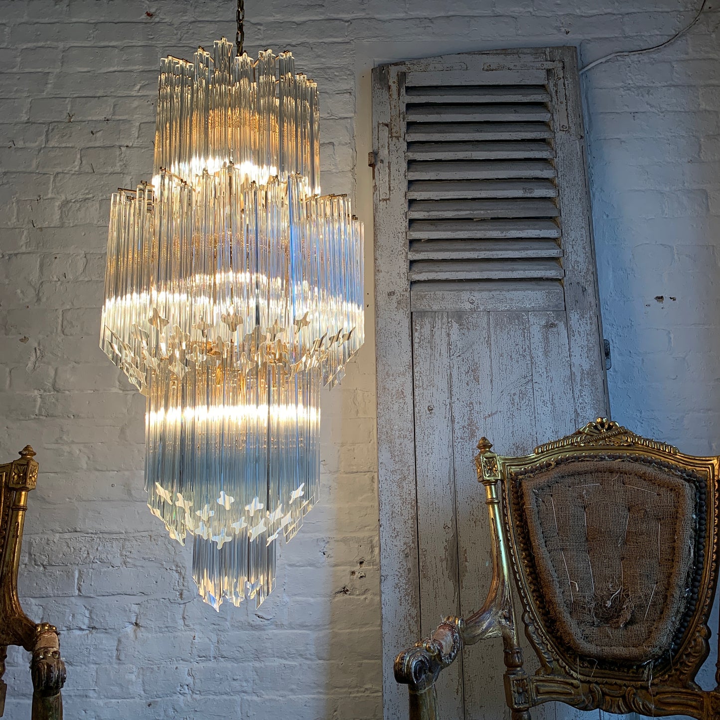 Venini Murano Quadriedri Chandelier 1970's