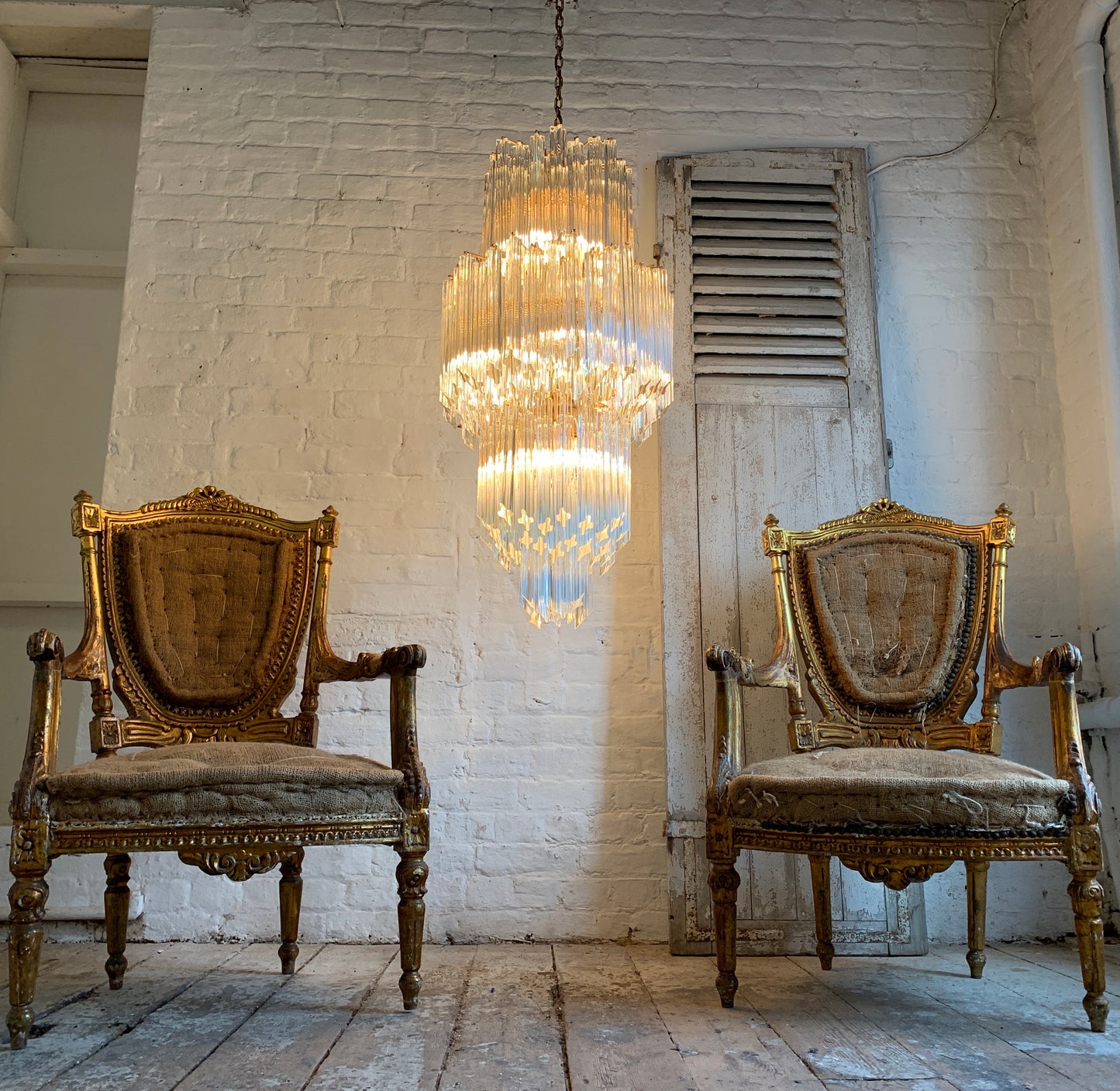 Venini Murano Quadriedri Chandelier 1970's
