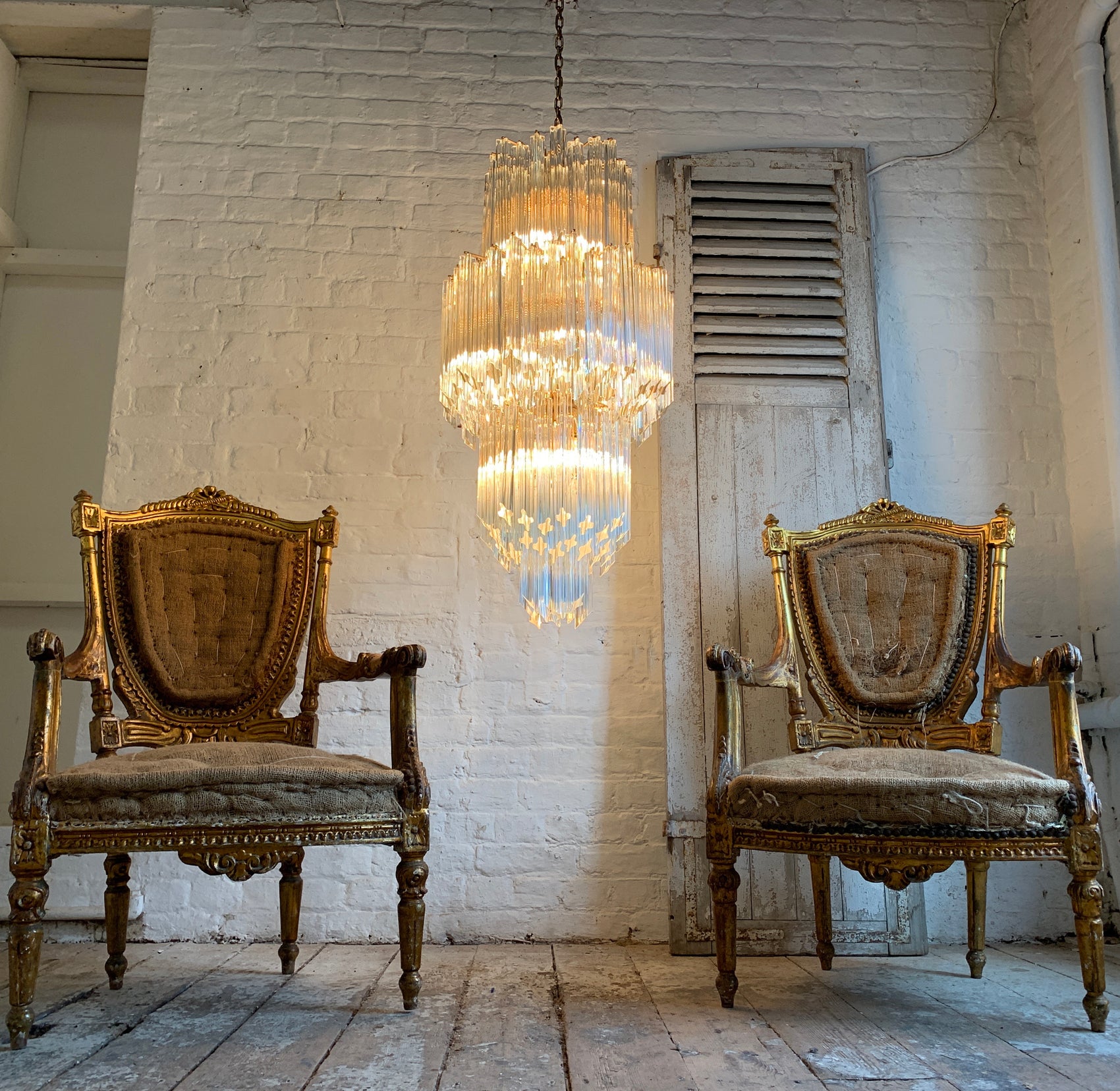 Venini Murano Quadriedri Chandelier 1970's