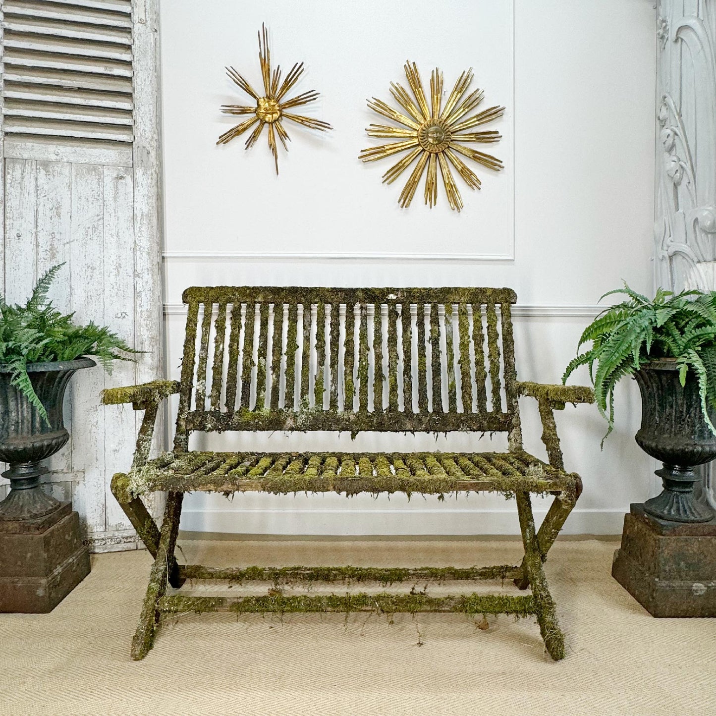 Mossy Folding Wooden Garden Bench