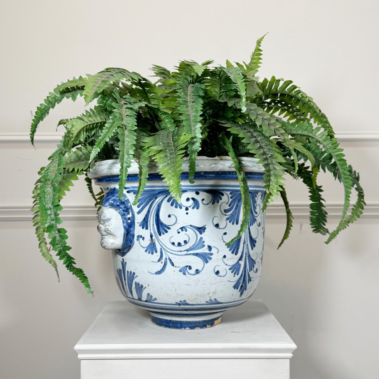 18th Century Blue and White French Cachepot probably Nevers