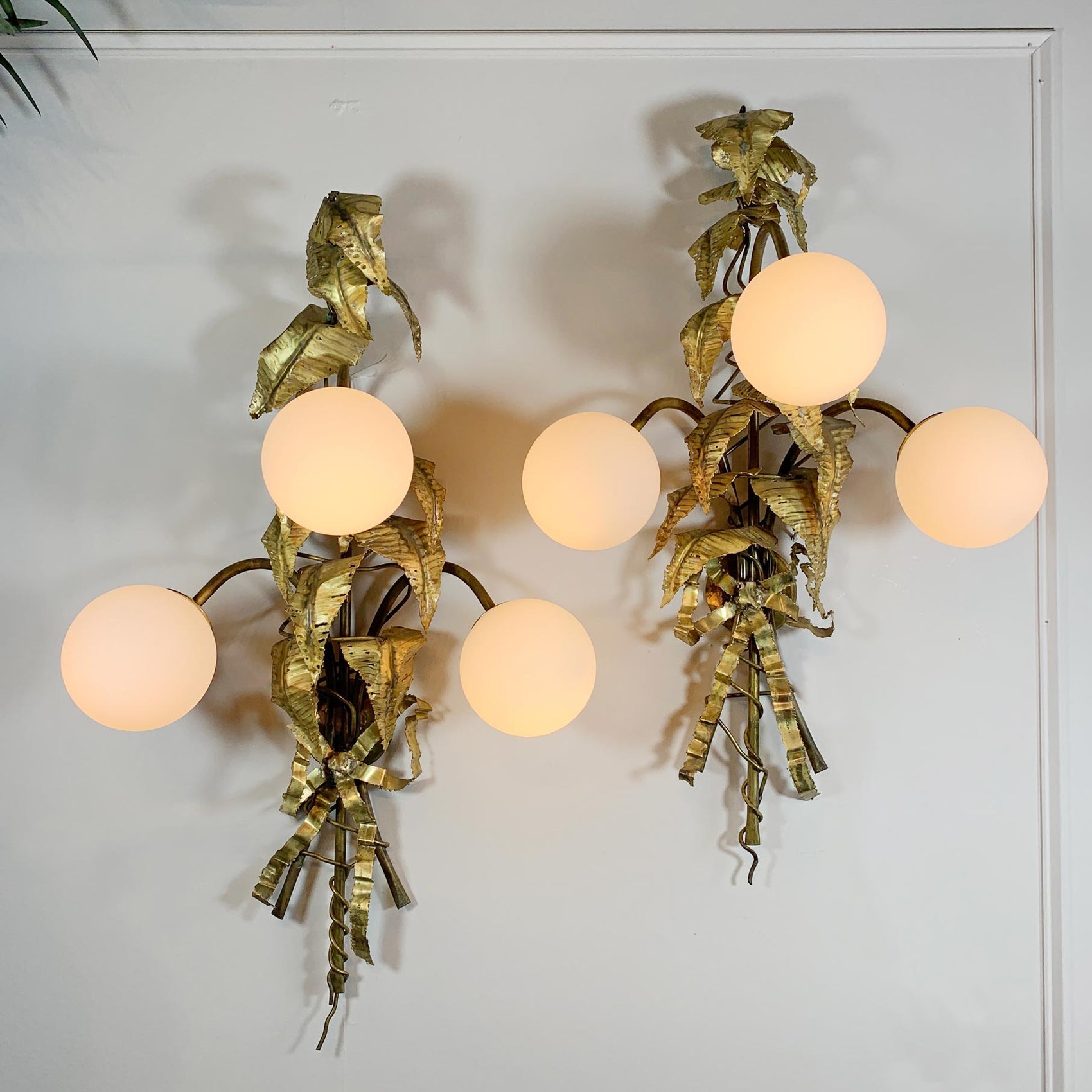 Pair of Signed P. Mas Rossi Naturalistic Gold Leaf Wall Lights