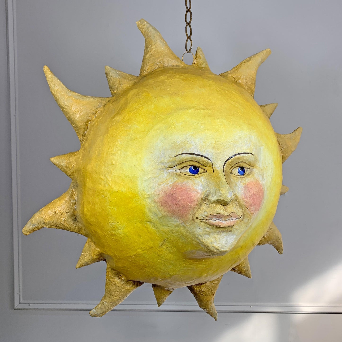 Large Folk Art Papier Mache Sun with Face