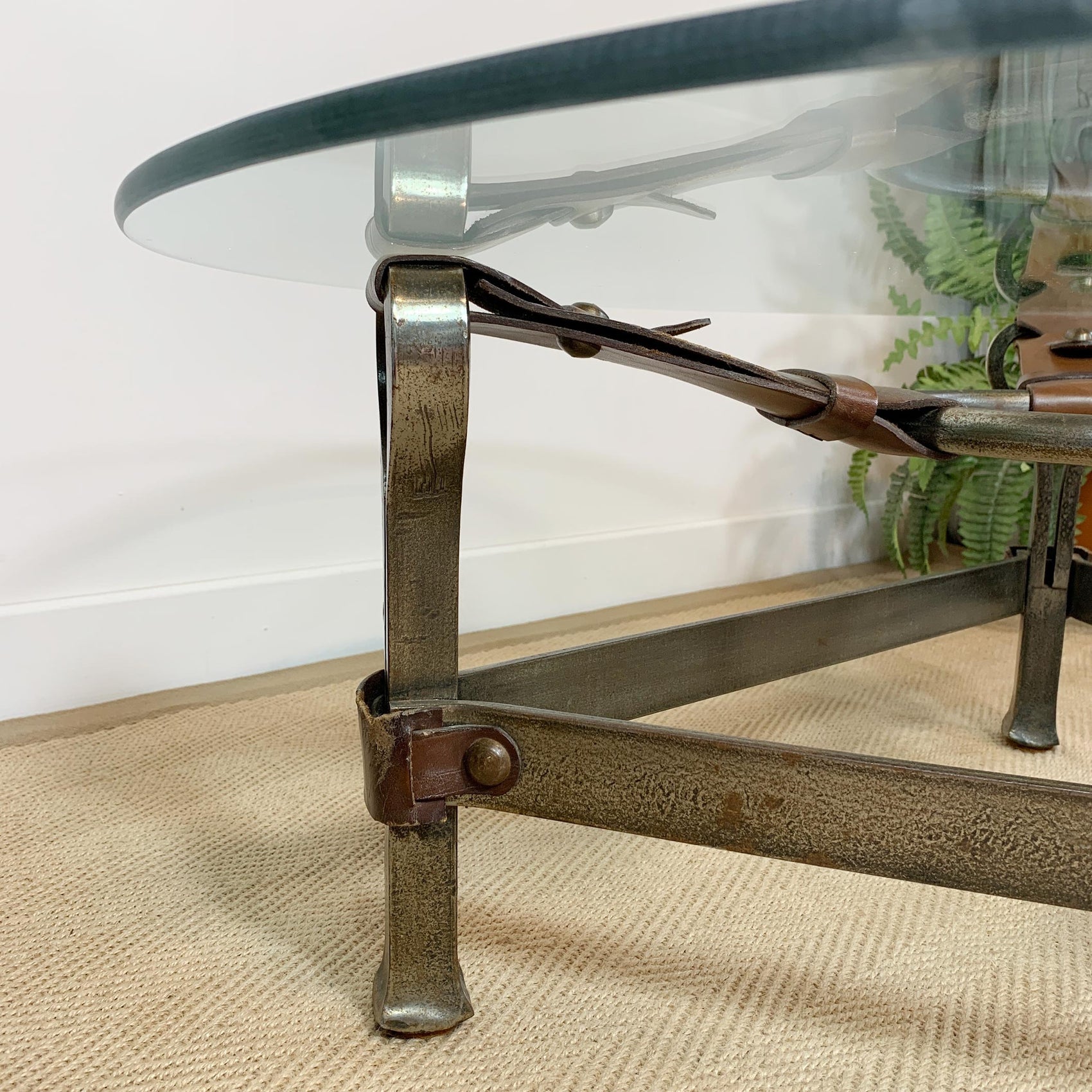 Jean-Pierre Ryckaert Tan Leather Strap and Steel Coffee Table