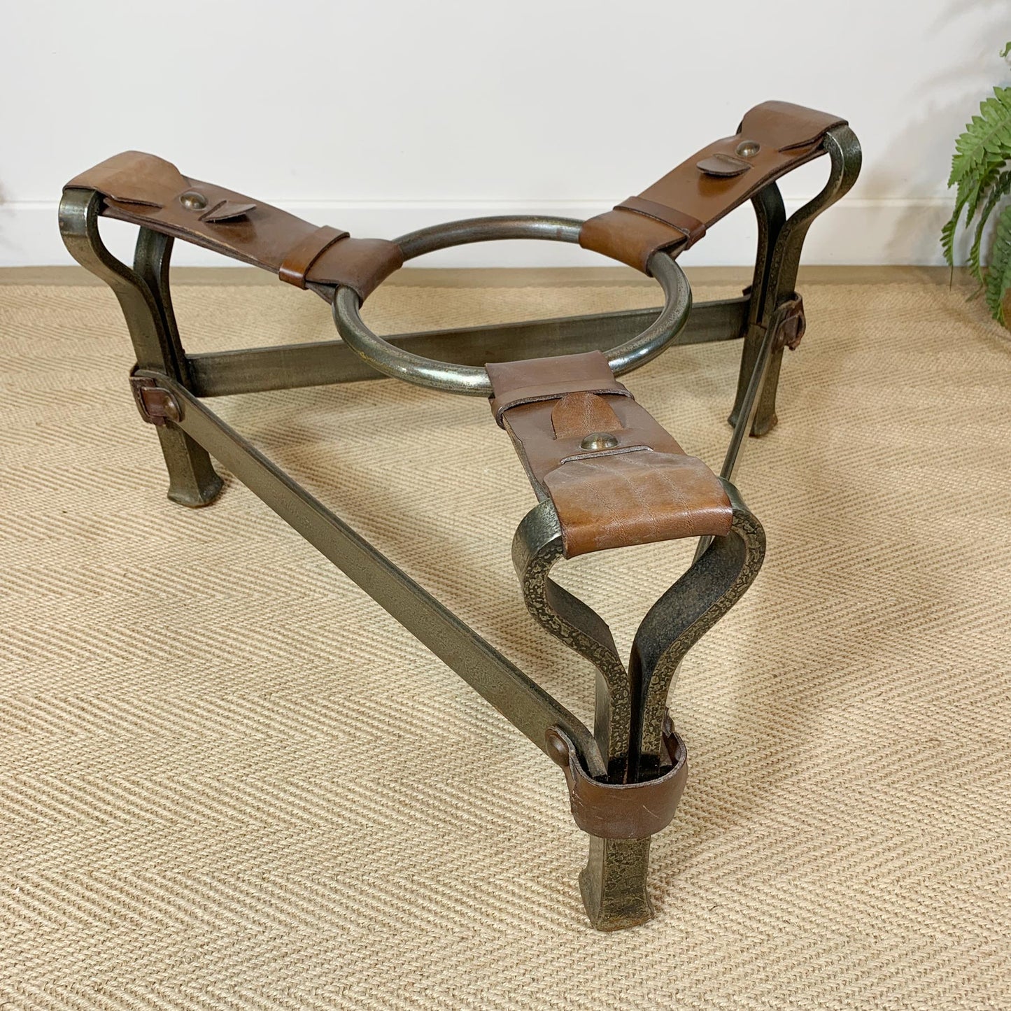 Jean-Pierre Ryckaert Tan Leather Strap and Steel Coffee Table