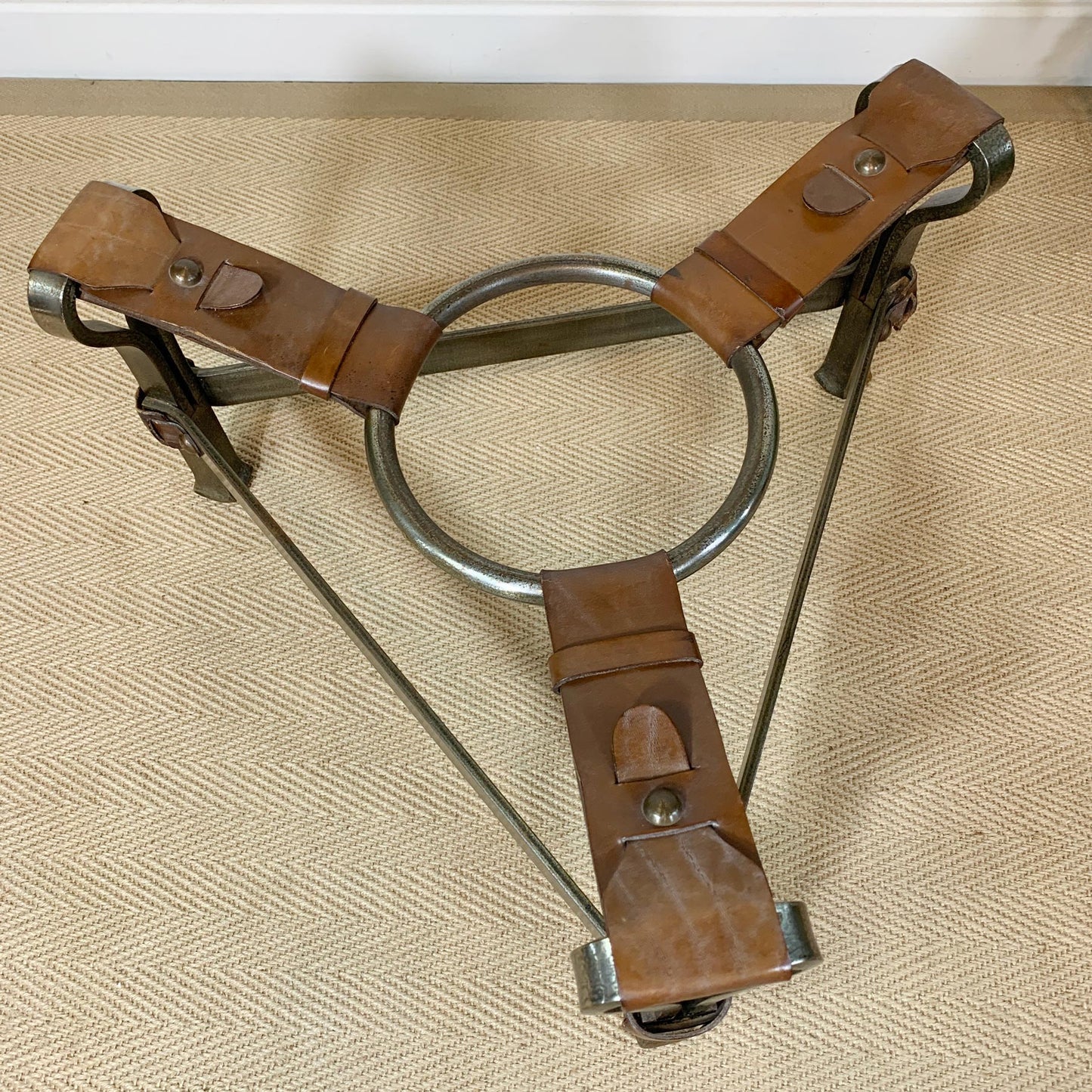 Jean-Pierre Ryckaert Tan Leather Strap and Steel Coffee Table