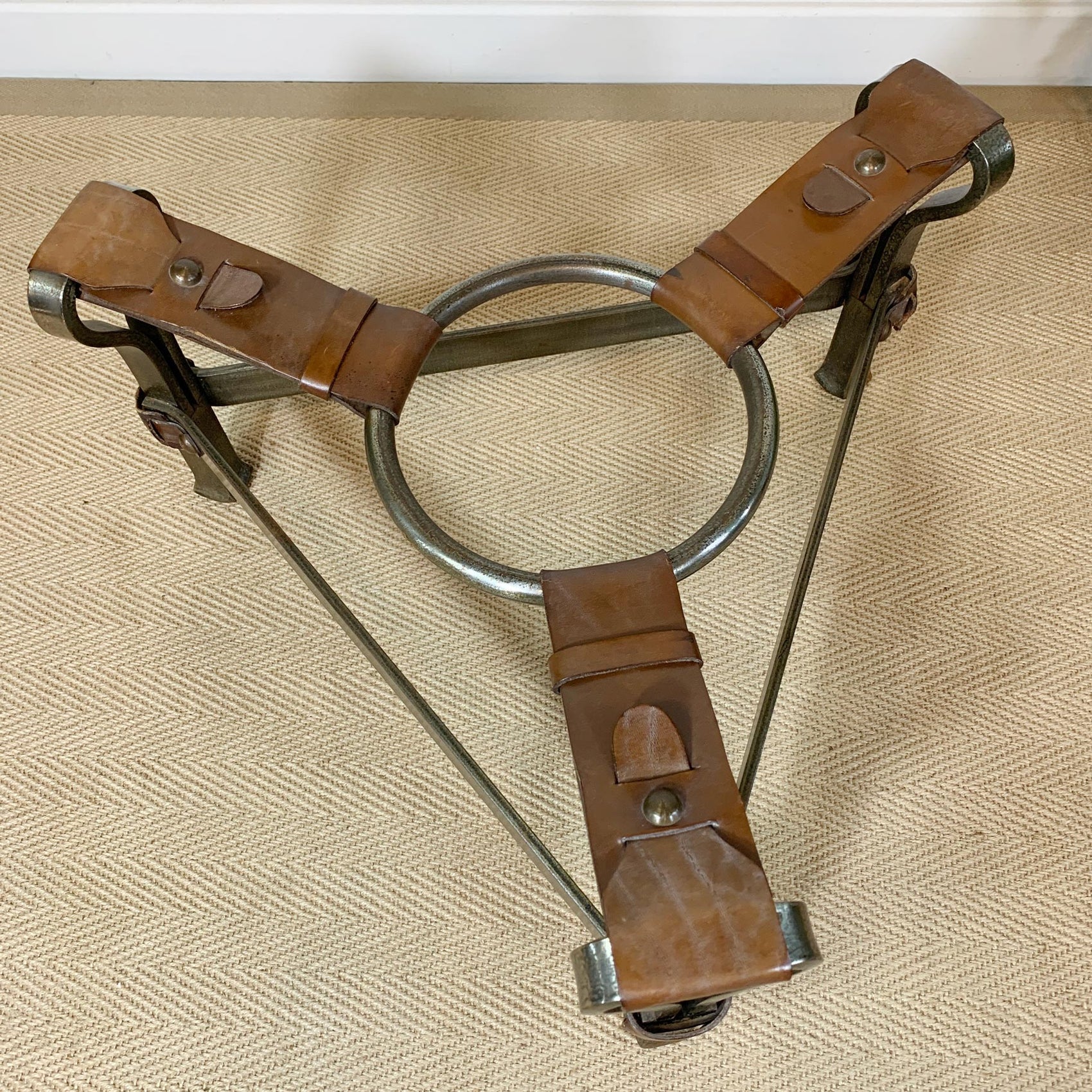 Jean-Pierre Ryckaert Tan Leather Strap and Steel Coffee Table