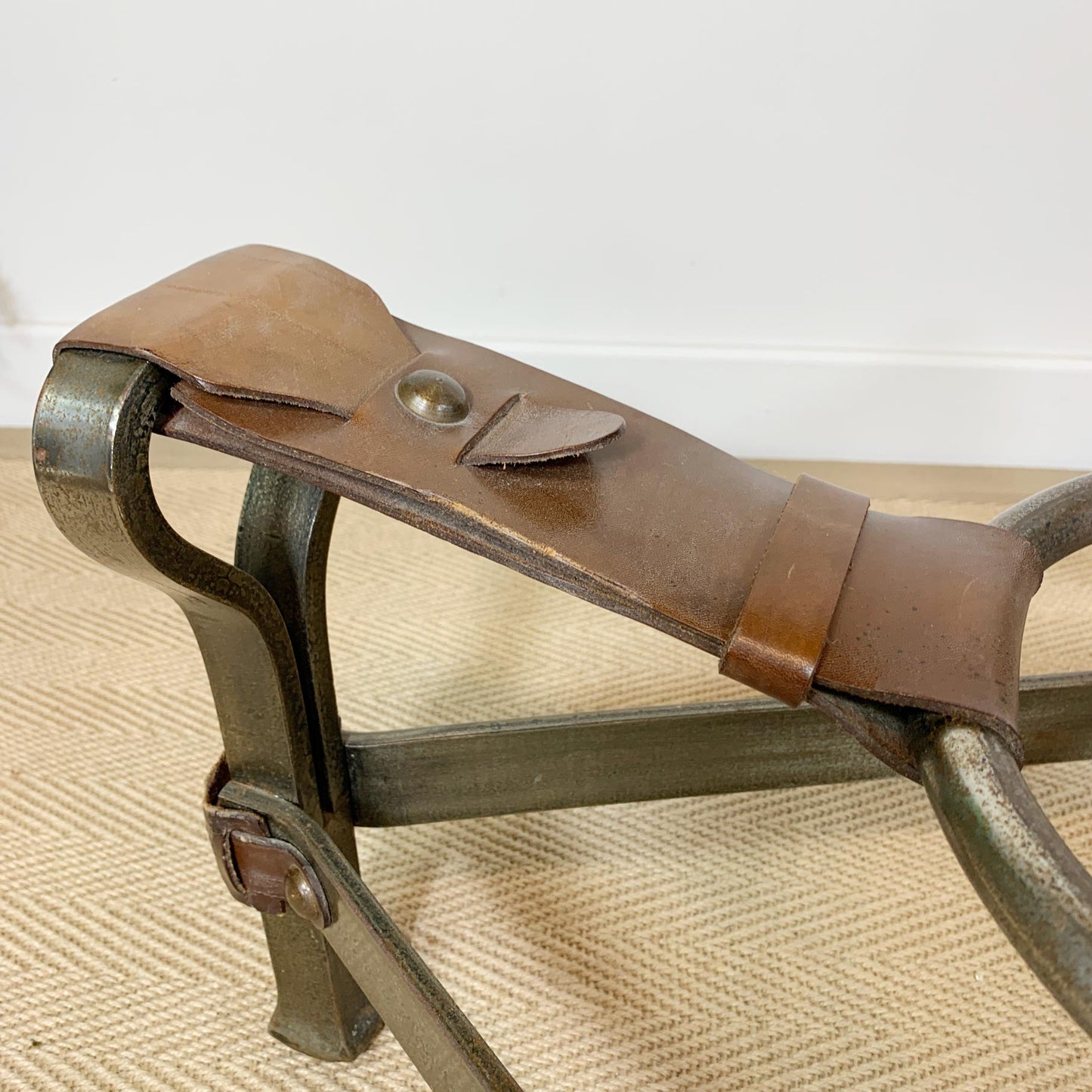 Jean-Pierre Ryckaert Tan Leather Strap and Steel Coffee Table