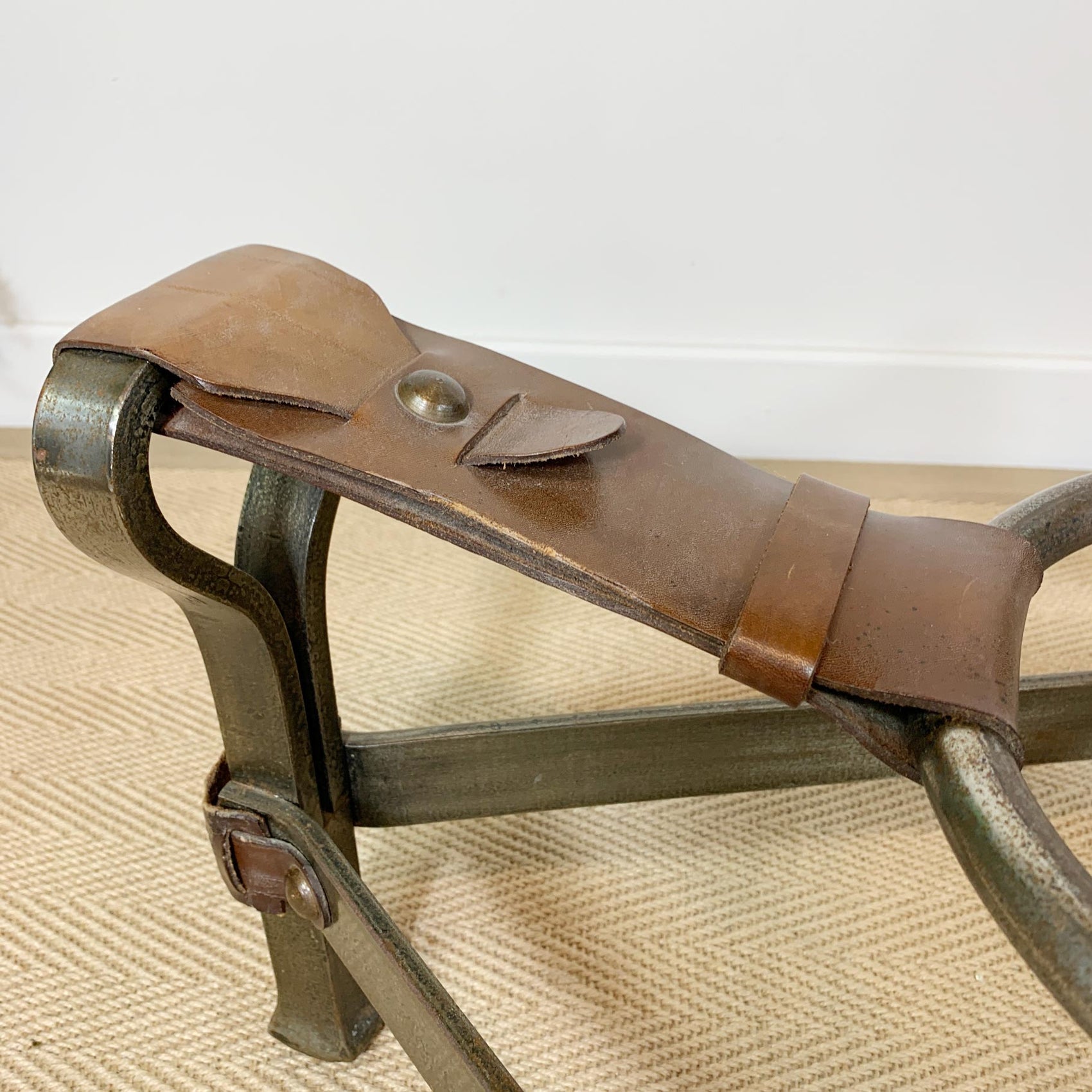 Jean-Pierre Ryckaert Tan Leather Strap and Steel Coffee Table