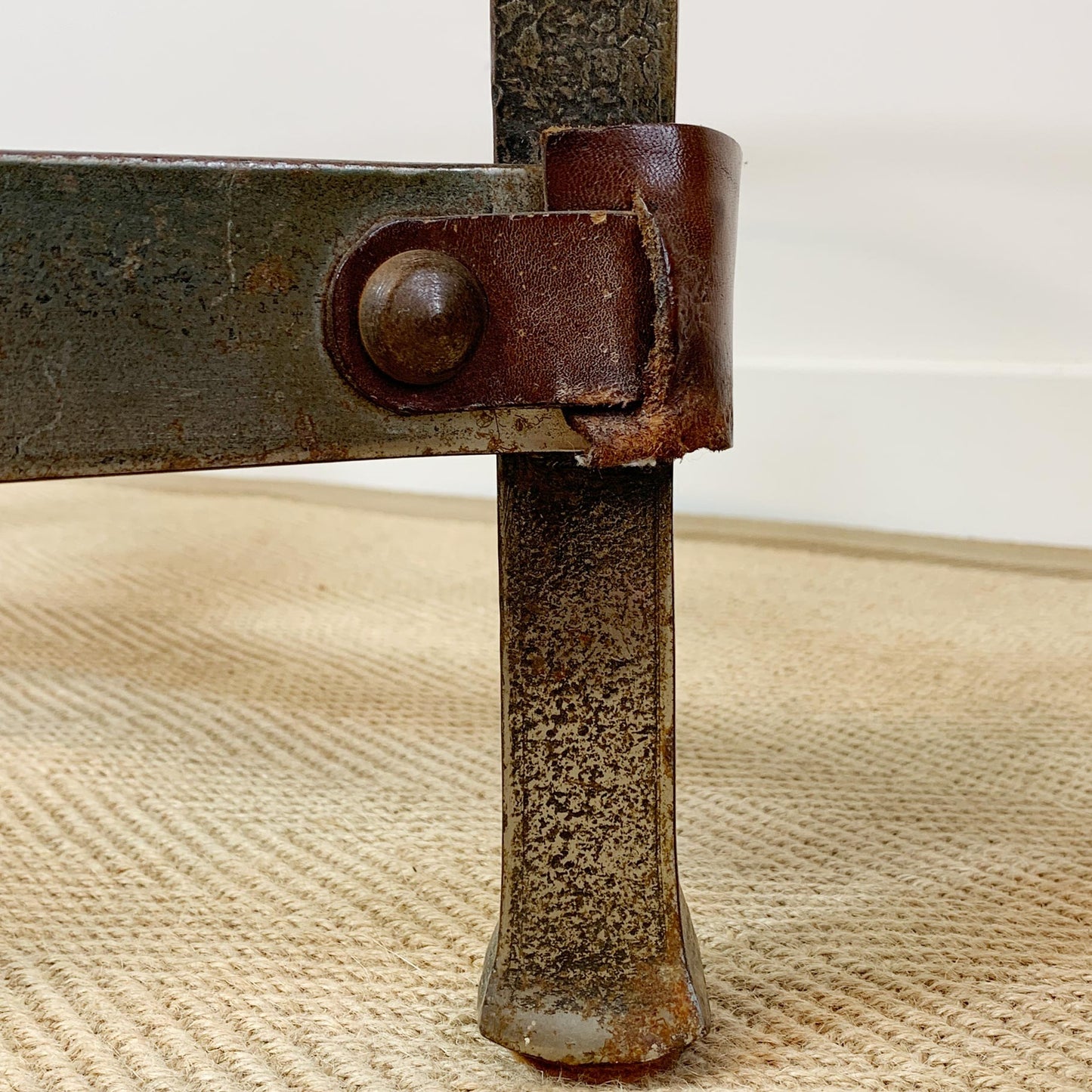 Jean-Pierre Ryckaert Tan Leather Strap and Steel Coffee Table