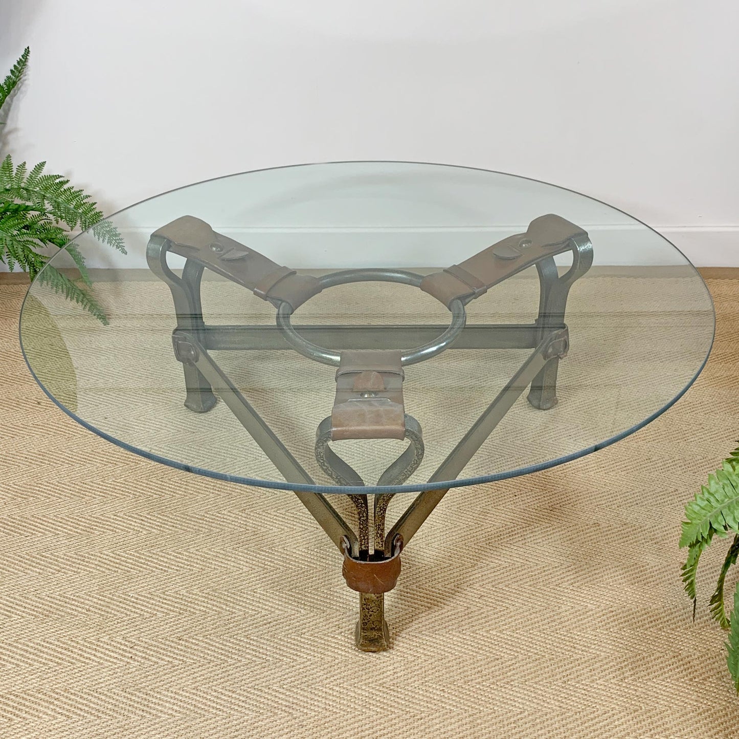 Jean-Pierre Ryckaert Tan Leather Strap and Steel Coffee Table
