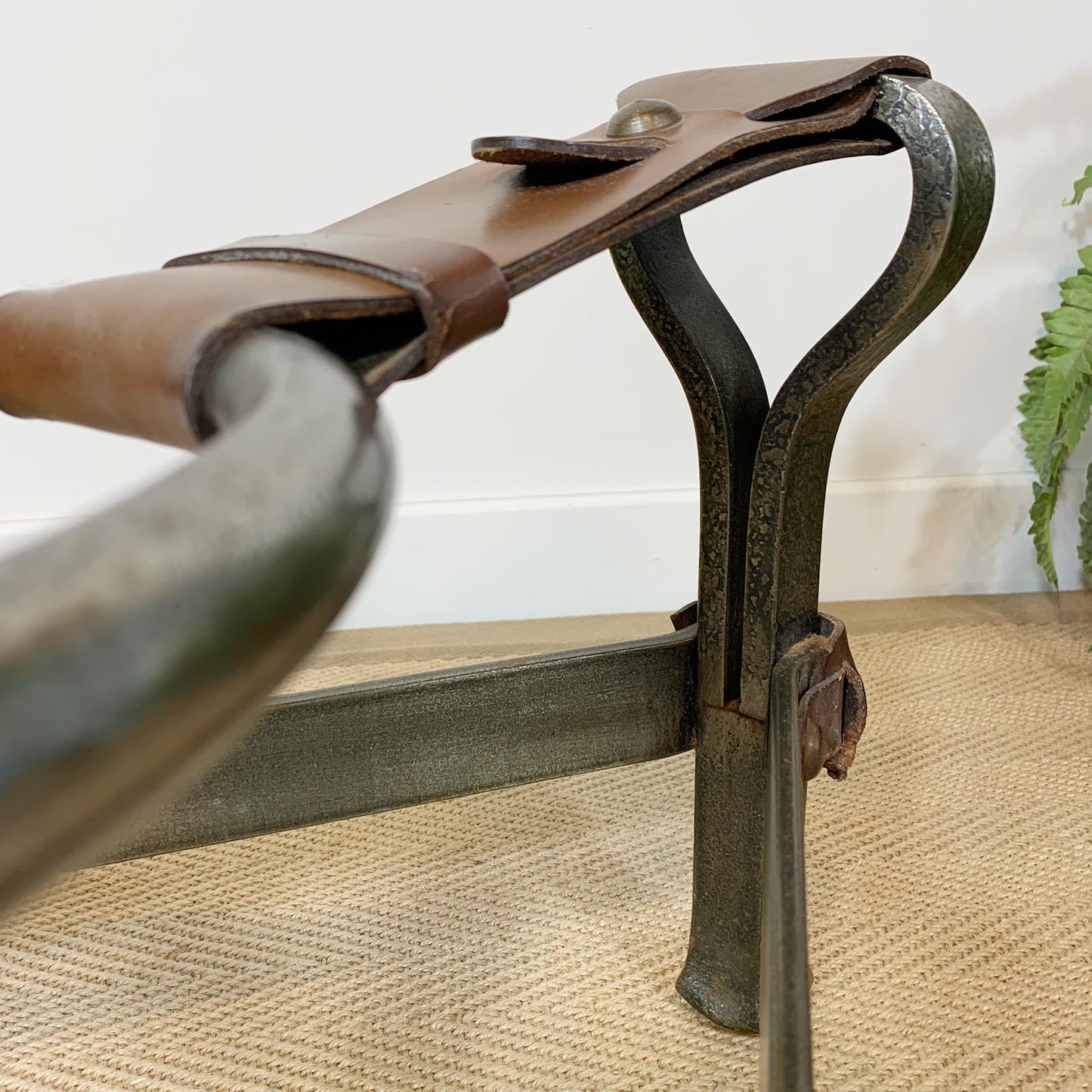 Jean-Pierre Ryckaert Tan Leather Strap and Steel Coffee Table