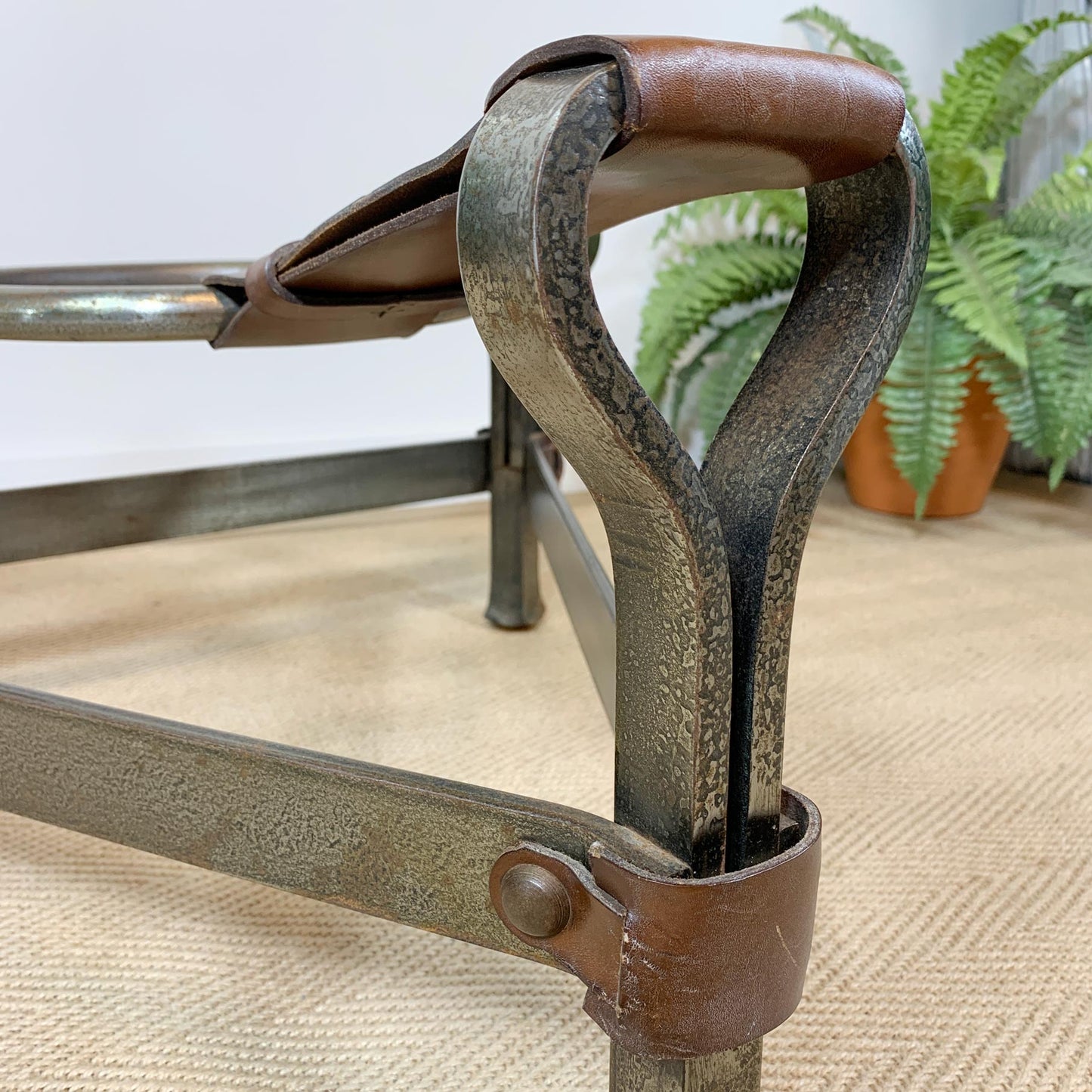 Jean-Pierre Ryckaert Tan Leather Strap and Steel Coffee Table