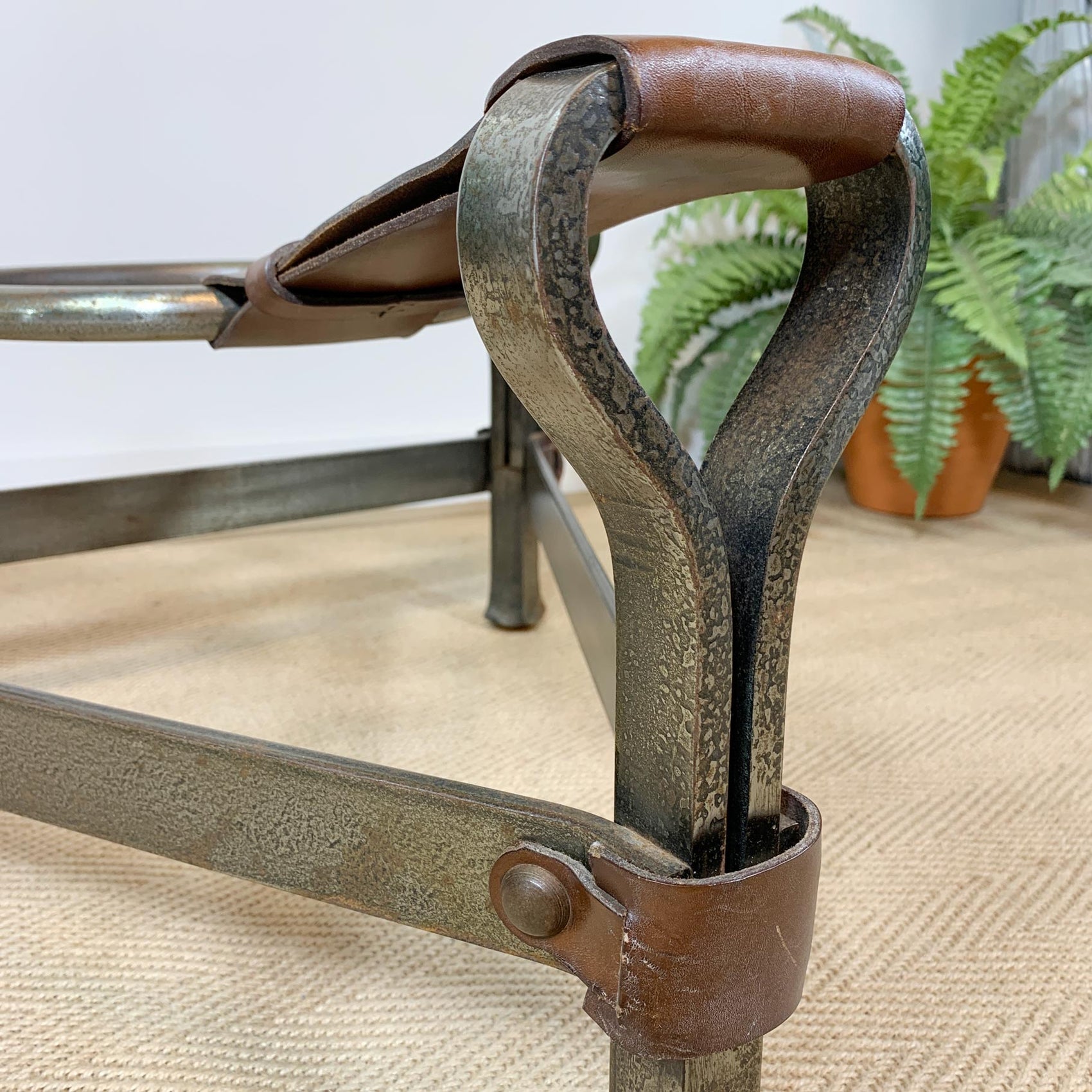 Jean-Pierre Ryckaert Tan Leather Strap and Steel Coffee Table