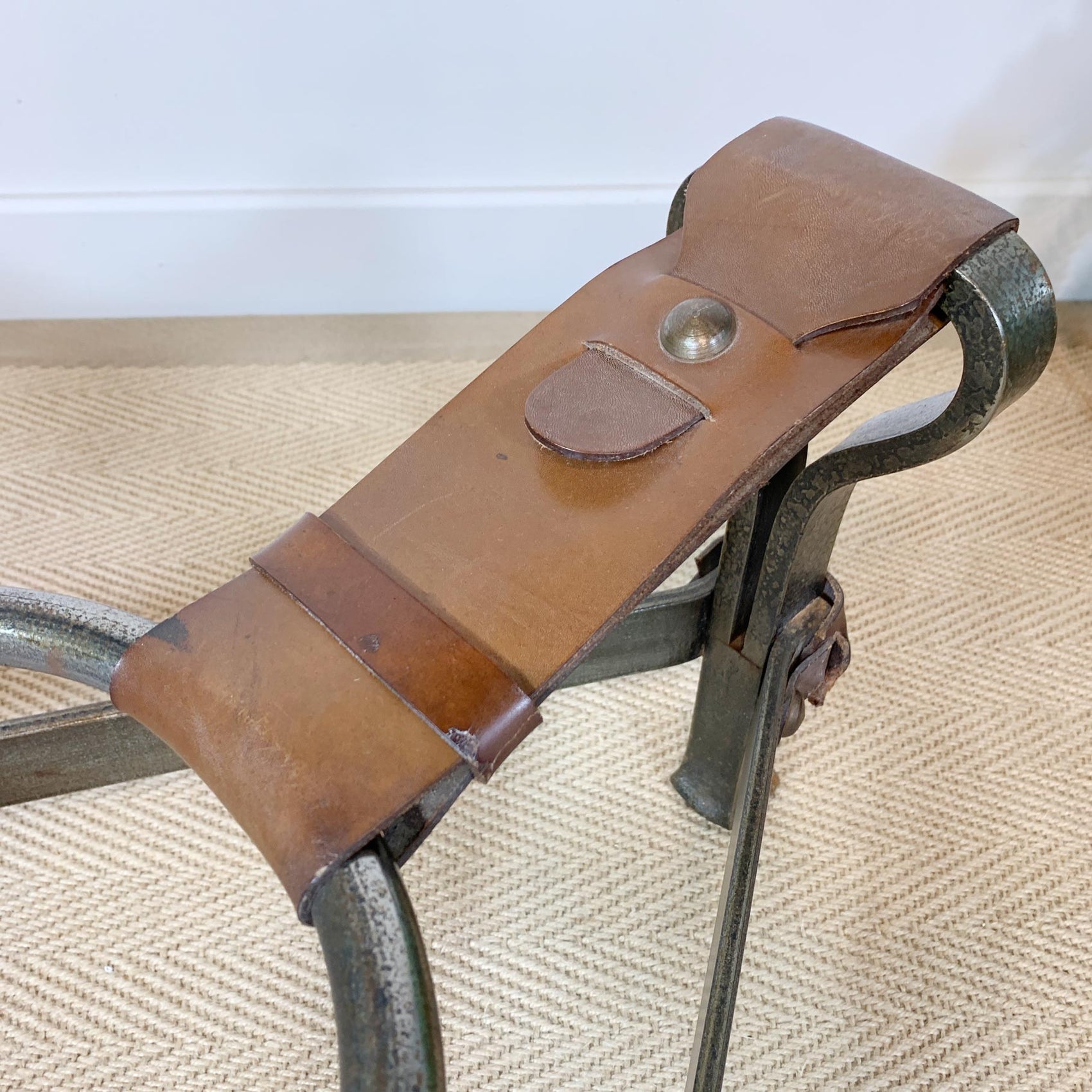 Jean-Pierre Ryckaert Tan Leather Strap and Steel Coffee Table