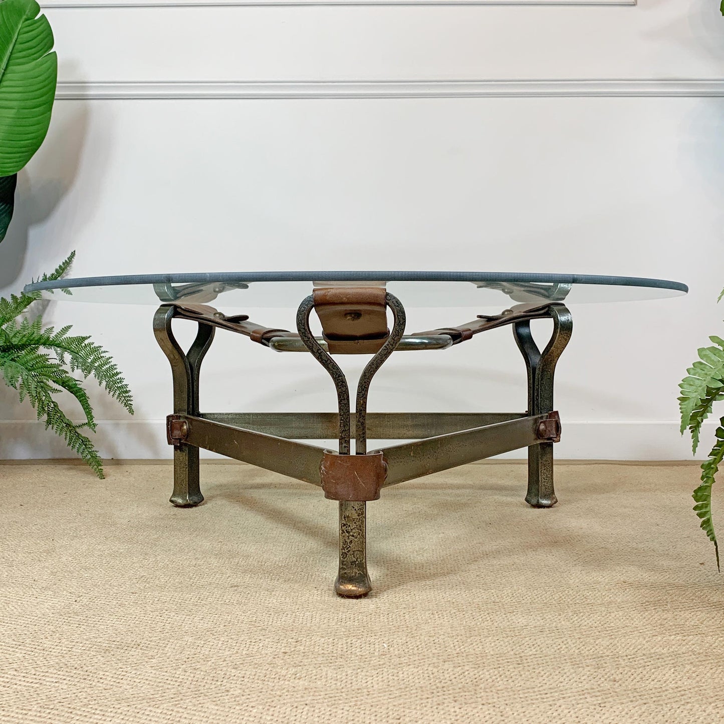 Jean-Pierre Ryckaert Tan Leather Strap and Steel Coffee Table