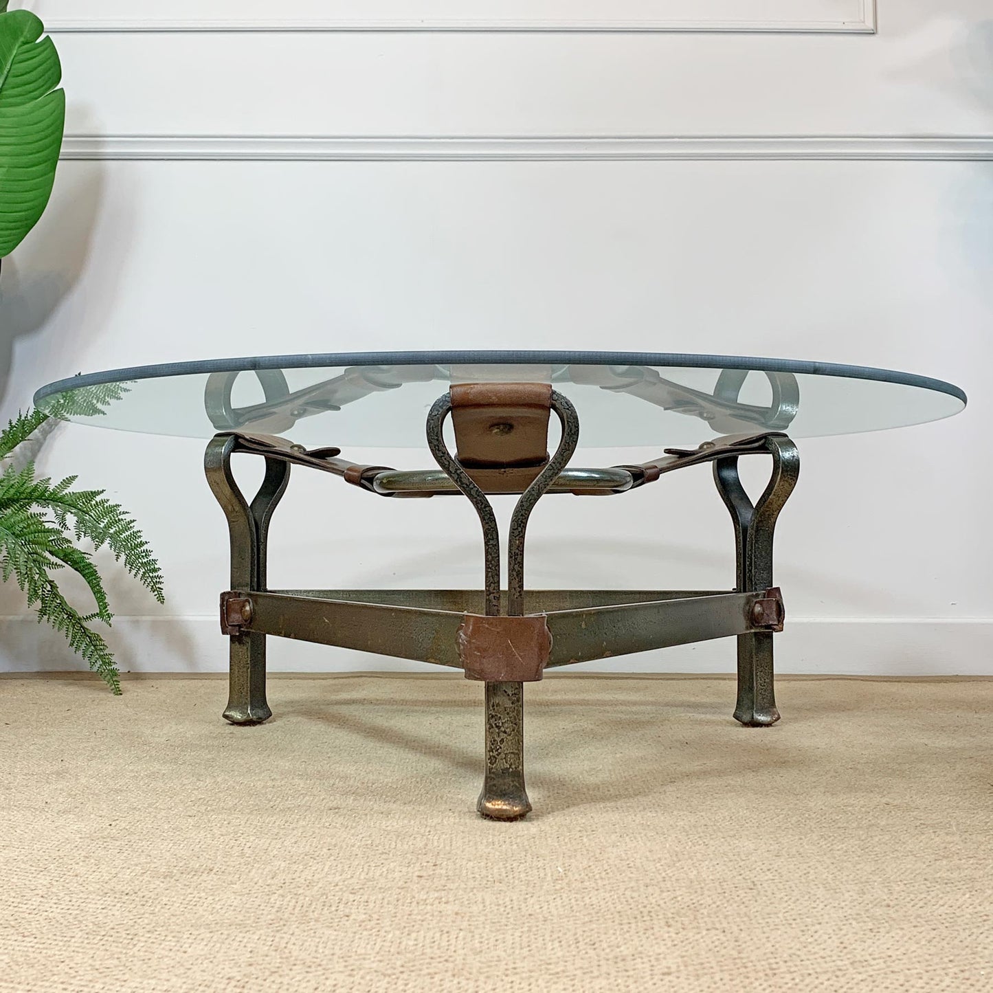 Jean-Pierre Ryckaert Tan Leather Strap and Steel Coffee Table