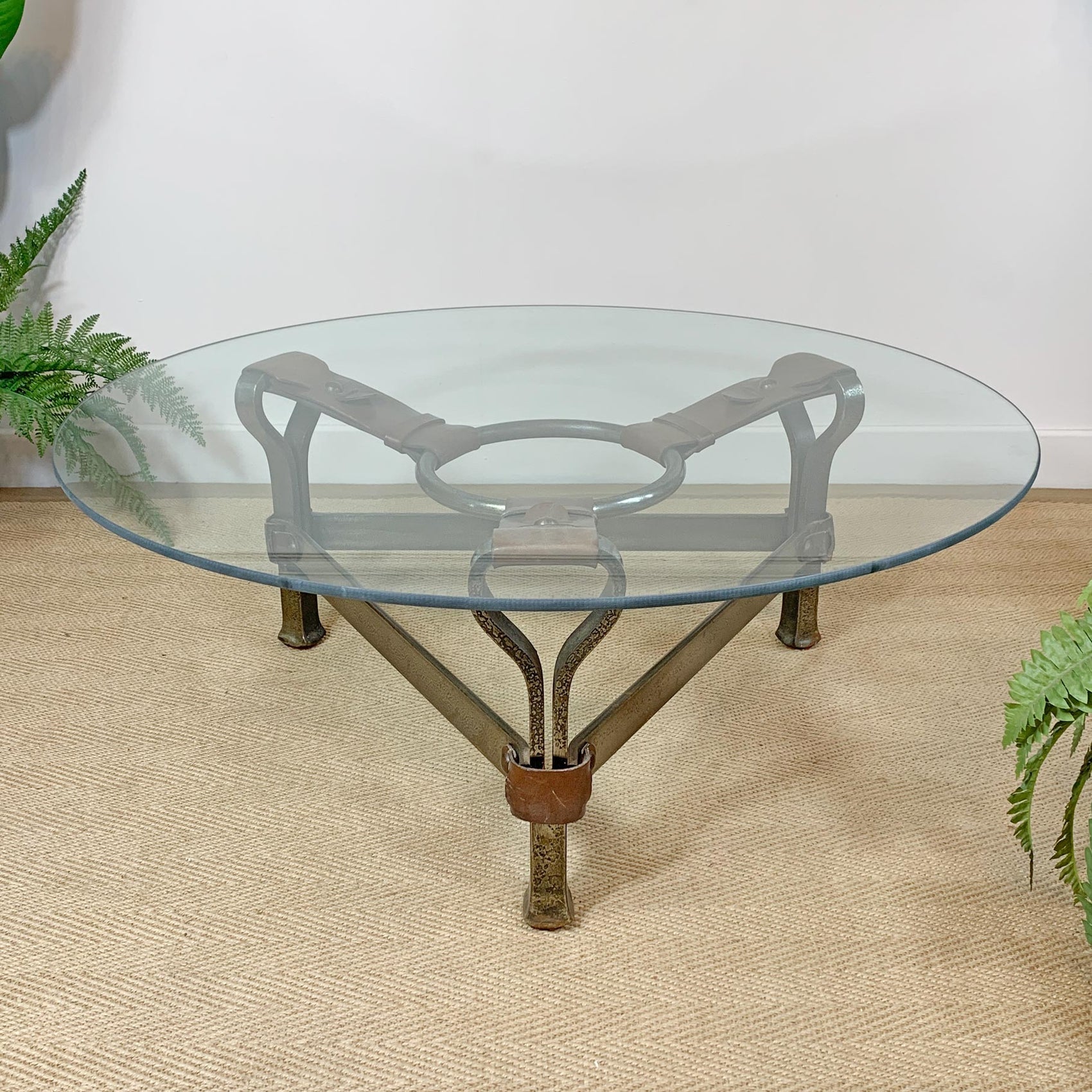 Jean-Pierre Ryckaert Tan Leather Strap and Steel Coffee Table