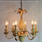Italian Carved Wood Pineapple Chandelier 1970's