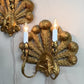 Stunning Pair of Large Ostrich Feather Plume Giltwood Wall Lights Italian 1950's