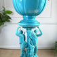 Jerome Massier Blue Glazed Faience Satyr Planter and Stand