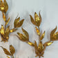 Set of 3 Large Original Hans Kogl 1970's Gilt Leaf Wall Lights