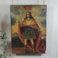 19th Century Cuzco Oil on Canvas of an Incan King Holding aloft Two Scepters
