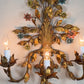 1950's Gilt Metal Italian Wall Light with Painted Flowers