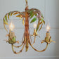 Mid Century Italian Faux Bamboo Palm Tole Chandelier 1950's