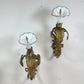 RW Winfield Art Nouveau Opaline and Brass Flower Wall Sconces 1845