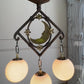Art Deco Brass and Wrought Iron Moon and Stars Ceiling Light