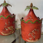 Red Italian Hand Painted Chinoiserie Ice Buckets 1950's
