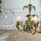 Large Faux Bamboo Palm Leaf Italian Tole Chandelier 1960's