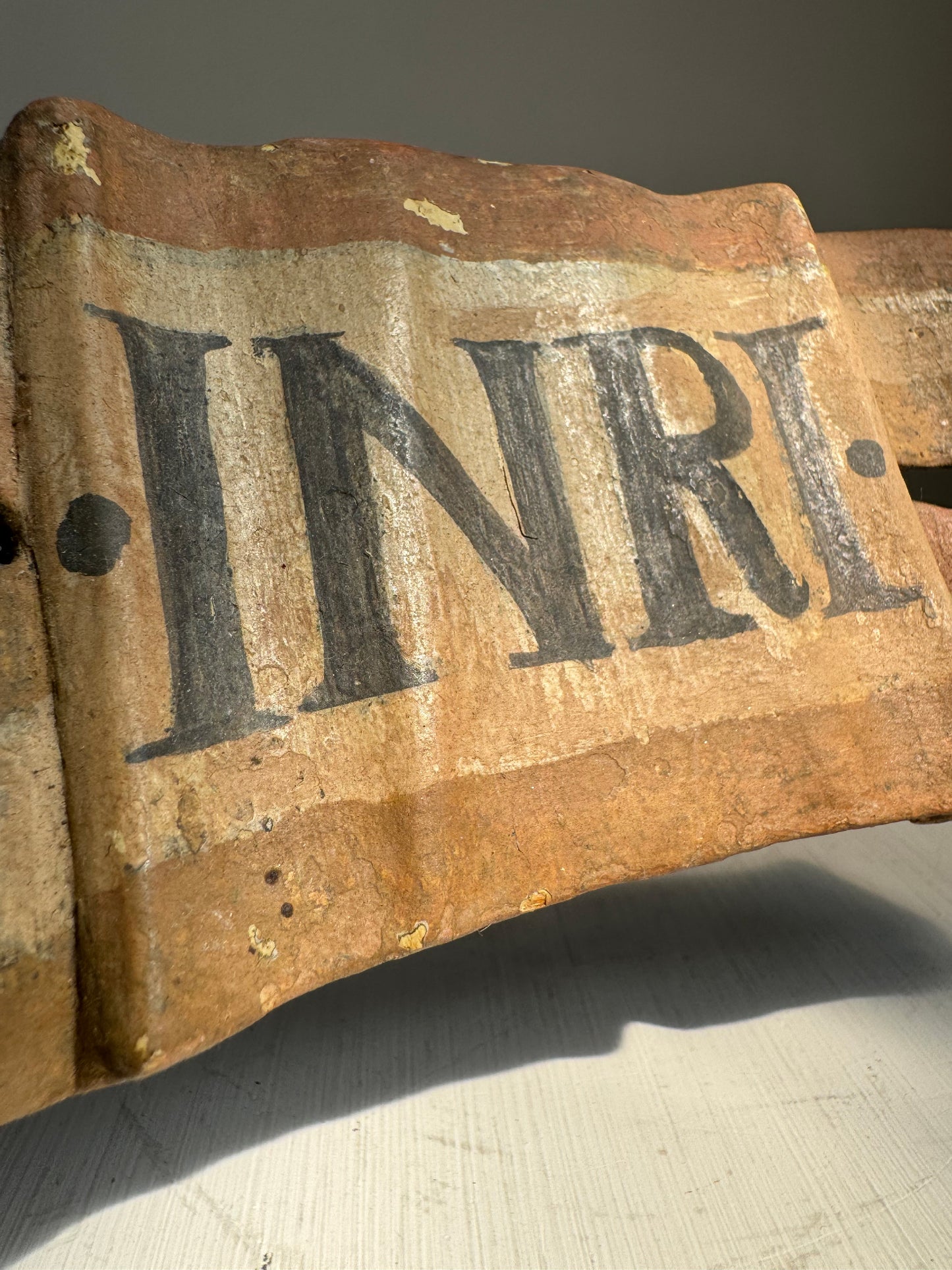 19th Century Hand Carved Wooden INRI Religious Sign