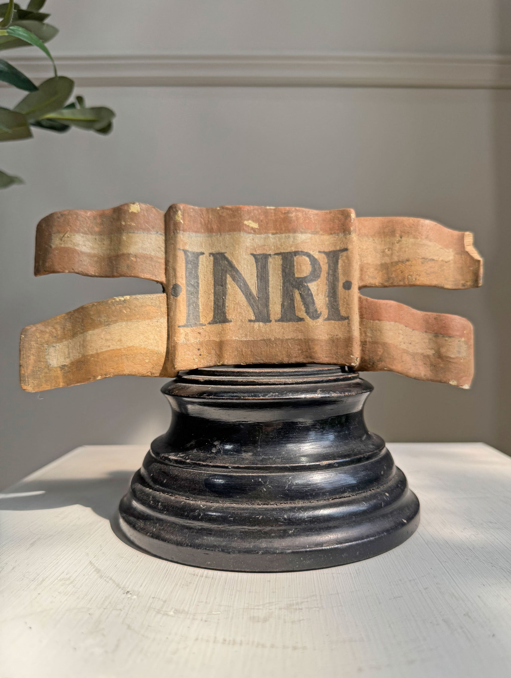 19th Century Hand Carved Wooden INRI Religious Sign
