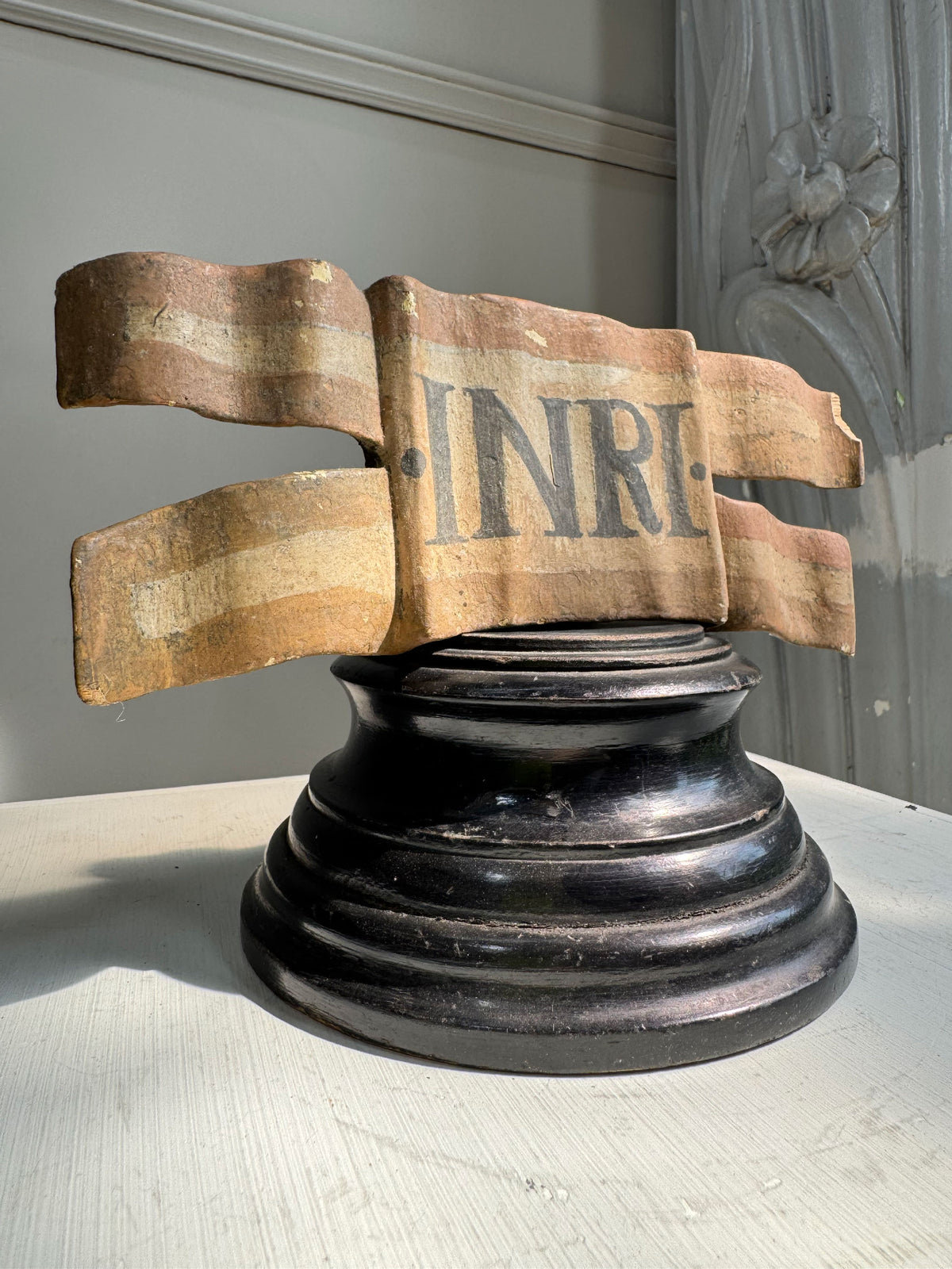 19th Century Hand Carved Wooden INRI Religious Sign