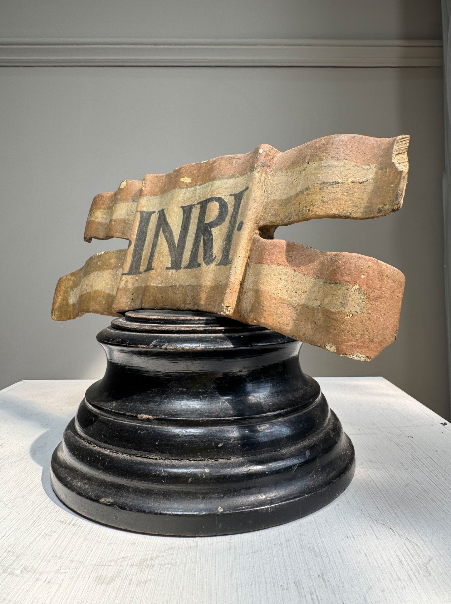 19th Century Hand Carved Wooden INRI Religious Sign