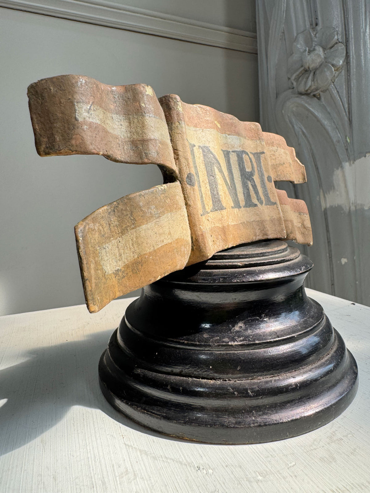 19th Century Hand Carved Wooden INRI Religious Sign