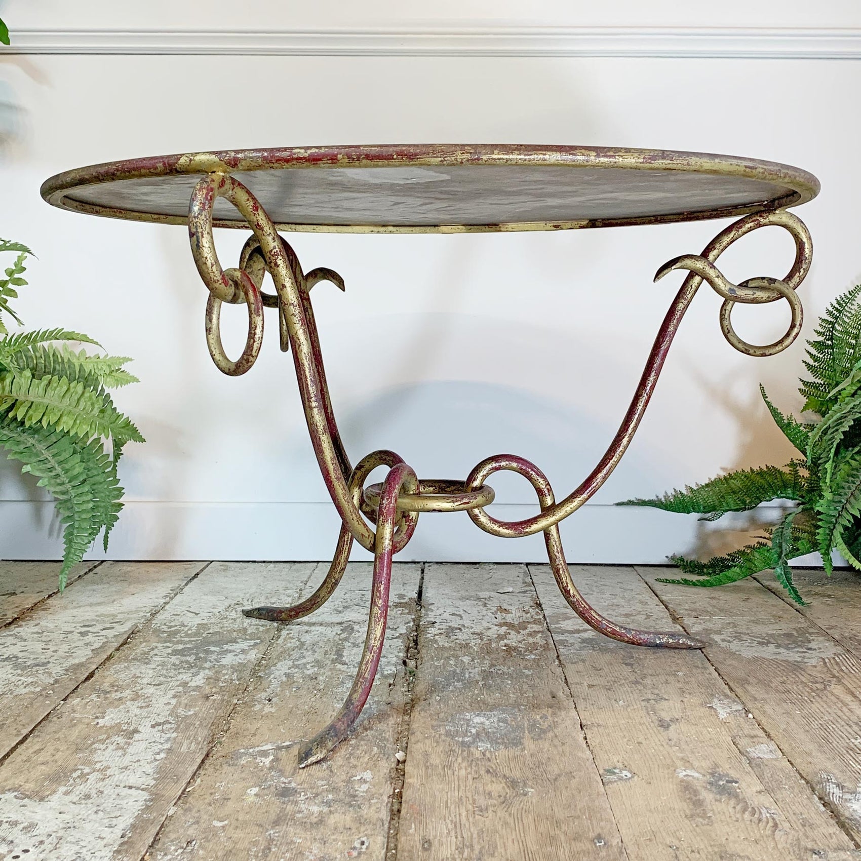 Wrought Iron Gilt Coffee Table by Rene Drouet 1940's