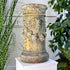 A splendid decorative column, profuse with Satyr masks, laurel and vines. Would have had an iron sundial on the top, this has been lost over time, but could be easily replaced. An absolutely stunning composite column, with flashes of green, reds and brown throughout