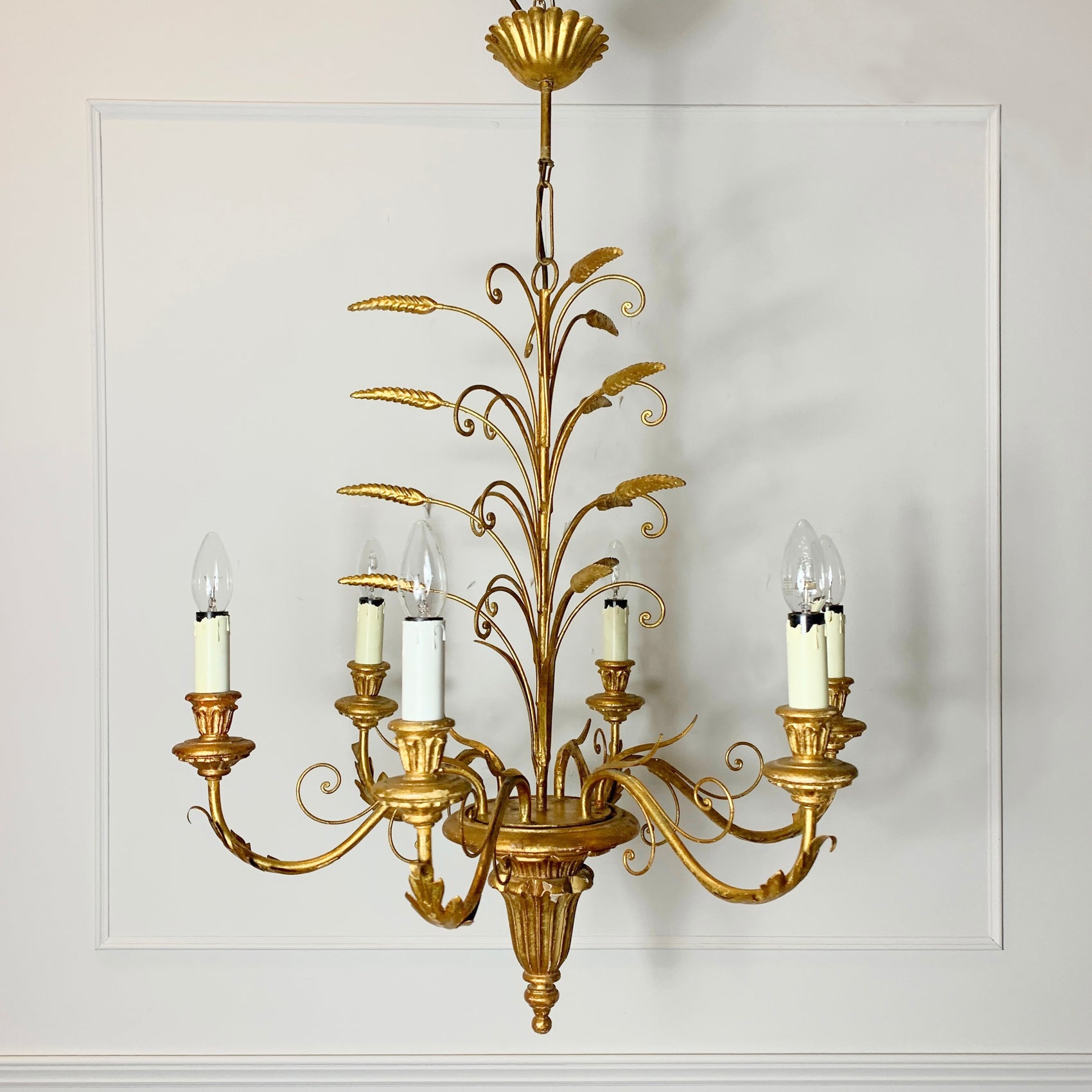 1960's Italian gilt wheat sheaf chandelier