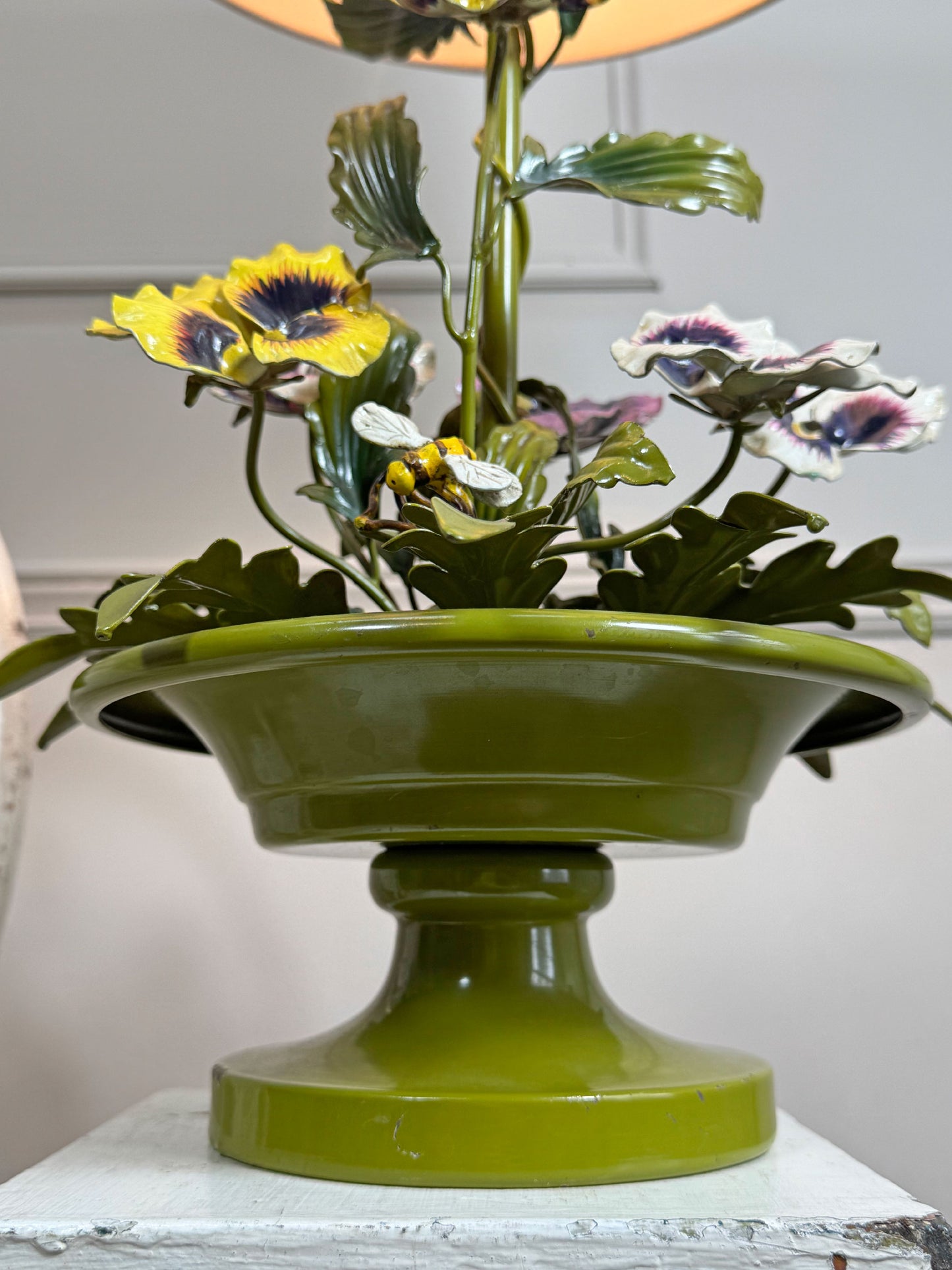 Salvadori Pansy Flowers and Leaves Table Lamp Italy 1960's