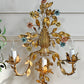 1950's Gilt Metal Italian Wall Light with Painted Flowers